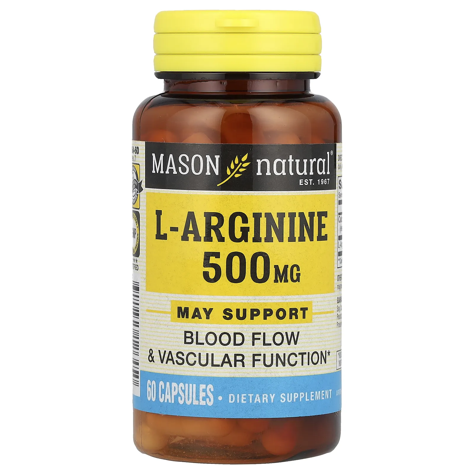 Mason Natural, L-аргинин, 500 мг, 60 капсул