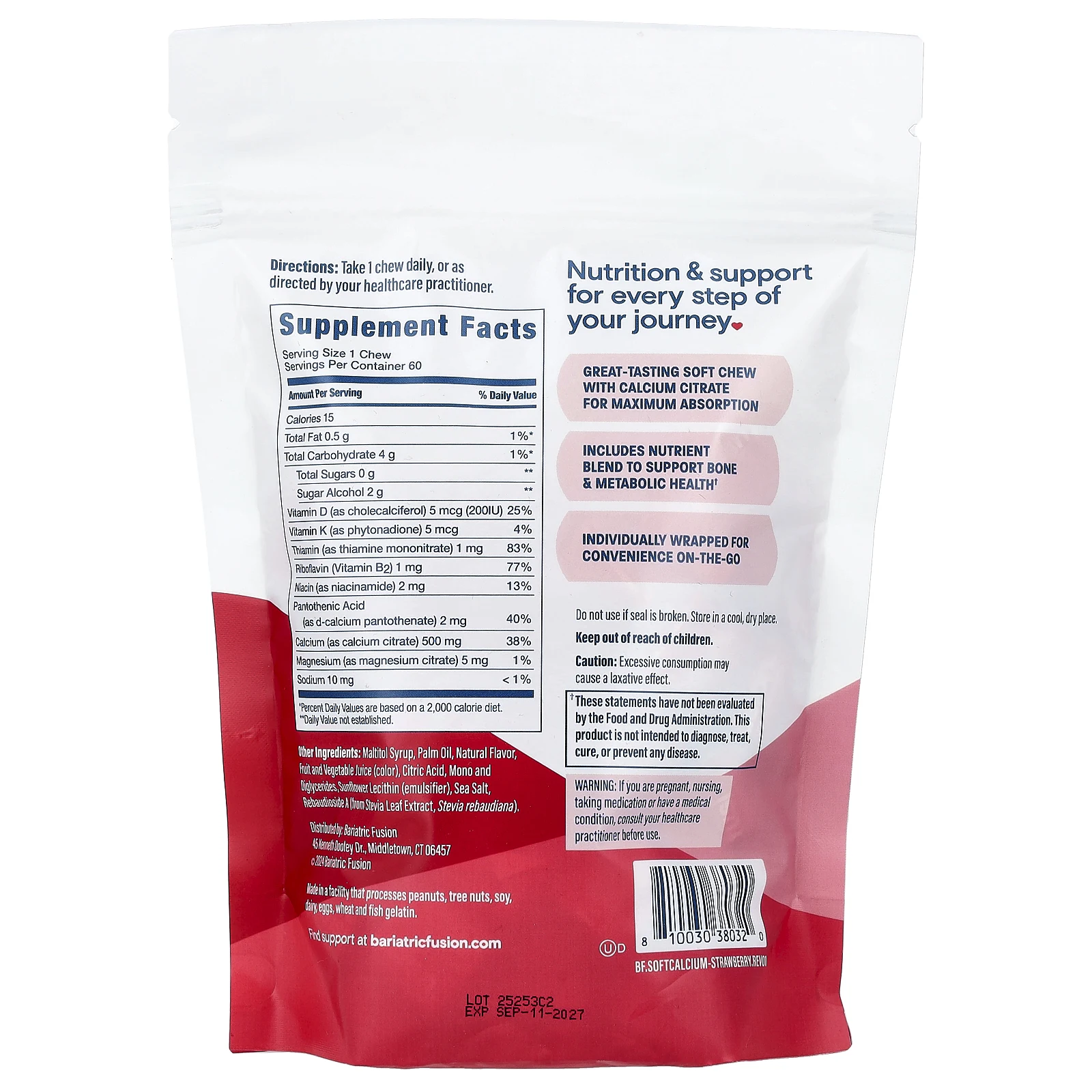 Bariatric Fusion, жевательные таблетки с кальцием, со вкусом клубники, 60 жевательных таблеток