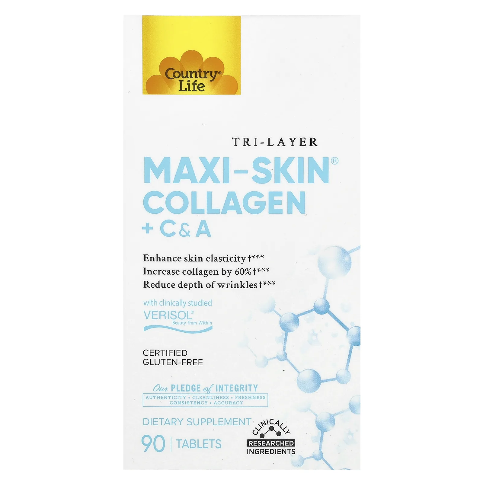 Country Life, Tri Layer Maxi-Skin Collagen, коллаген с витаминами C и A, 90 таблеток