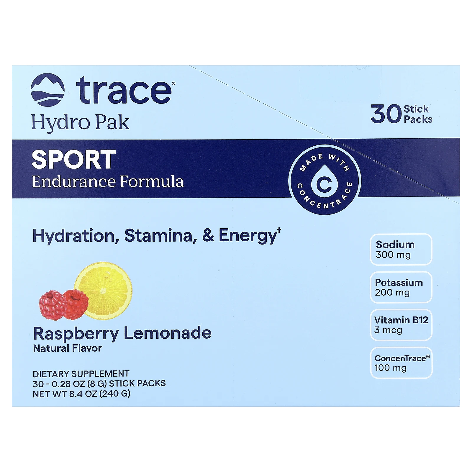 Trace, Hydro Pak Sport, Raspberry Lemonade, 30 Stick Packs, 0.28 oz (8 g) Each