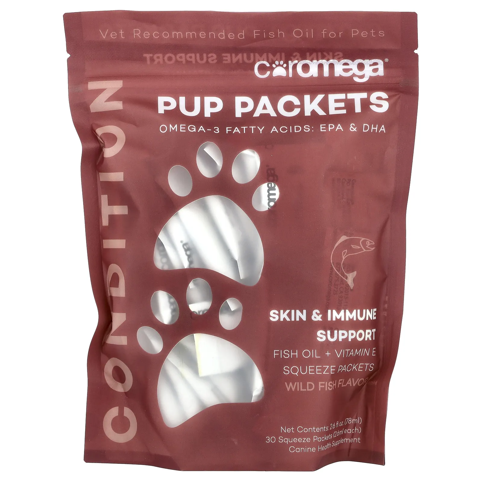 Coromega, Пакетики для щенков, для поддержки здоровья кожи и иммунитета, 30 мягких пакетиков по 2,6 мл каждый