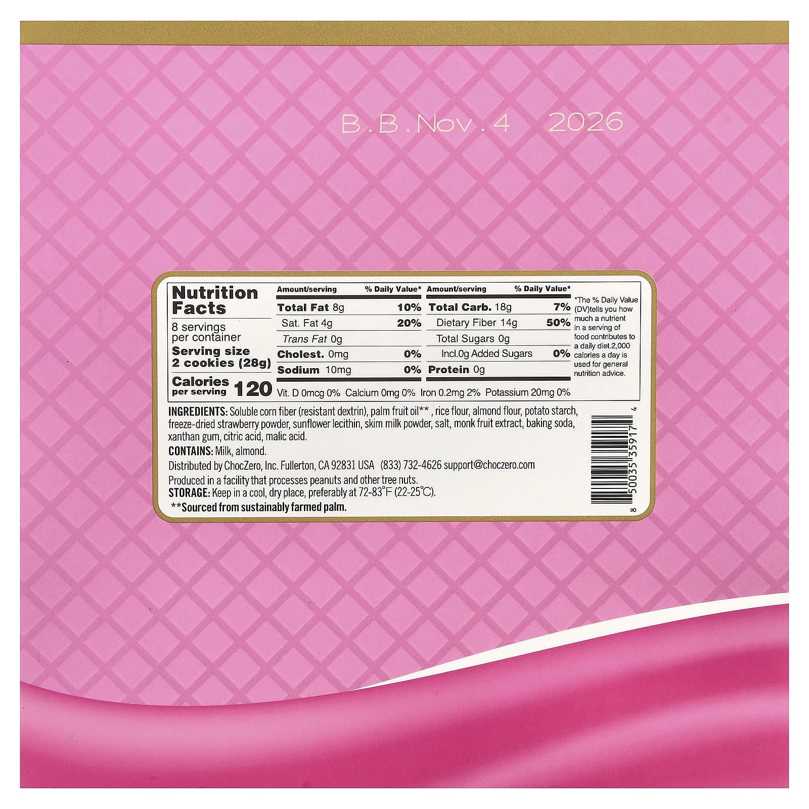 ChocZero, премиальное печенье, вафли, клубника, 16 шт., 224 г (8 унций)