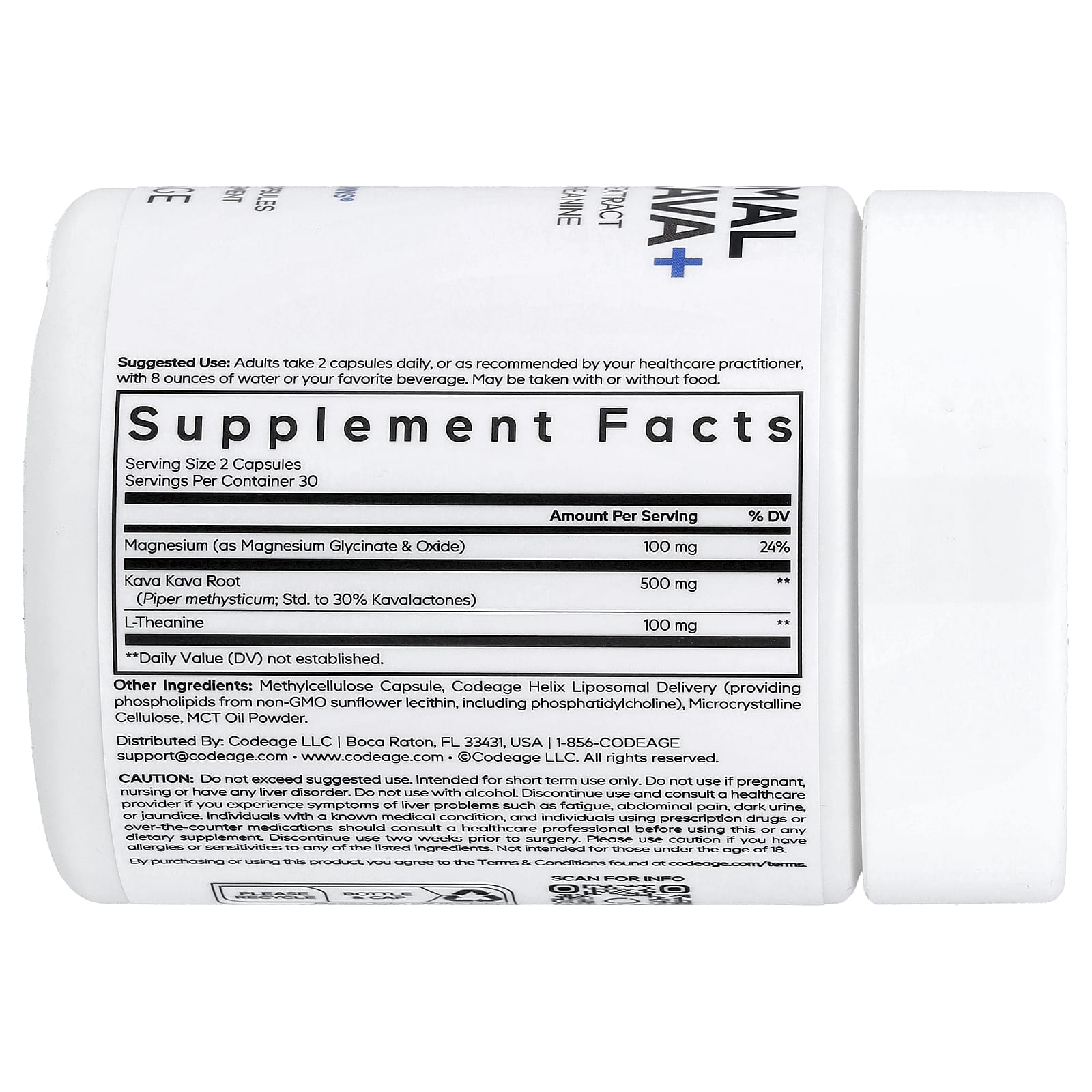 Codeage, липосомальная кава-кава+, 60 растительных капсул