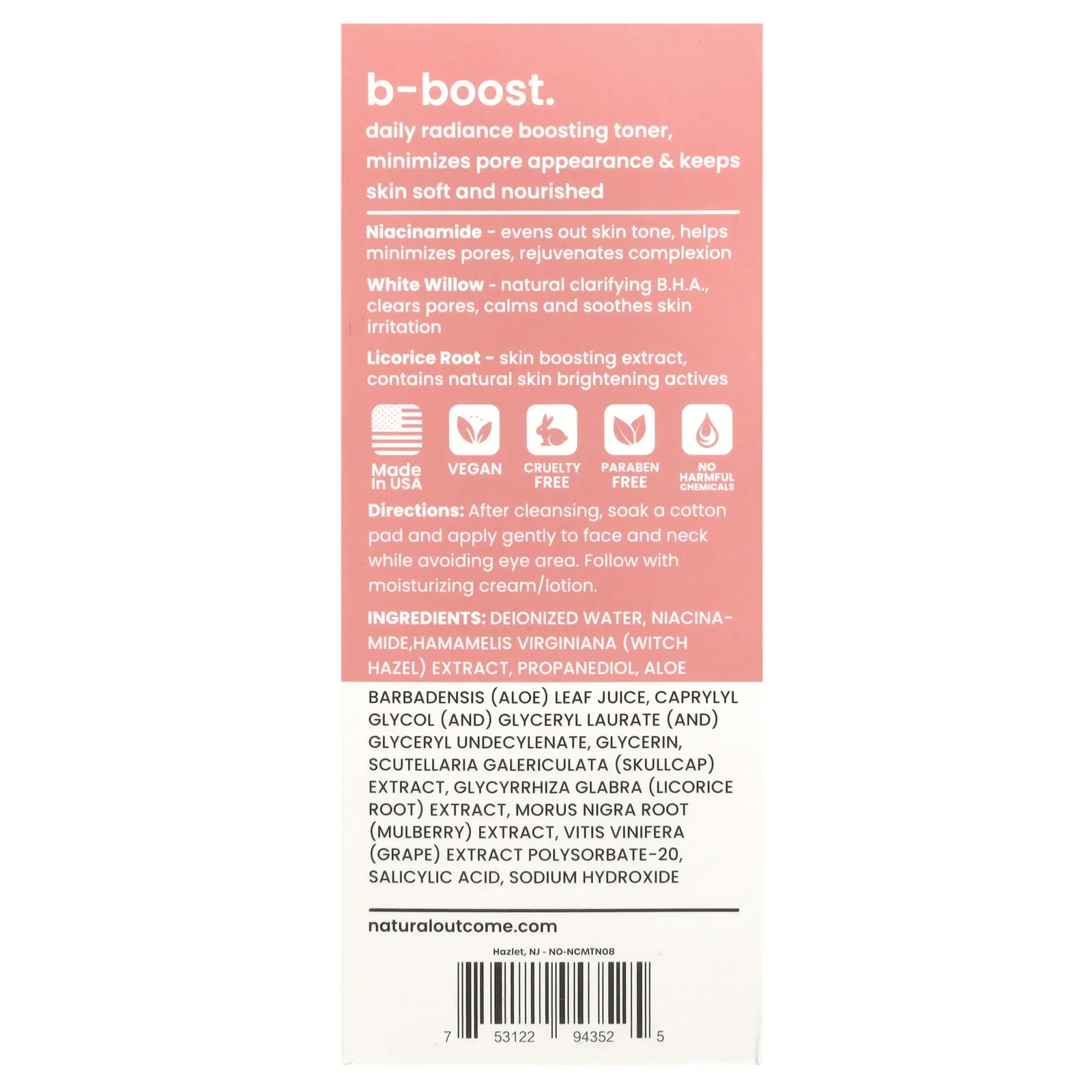 Natural Outcome, Ниацинамид, ежедневный тоник B-Boost, без отдушек, 236 мл (8 унций)