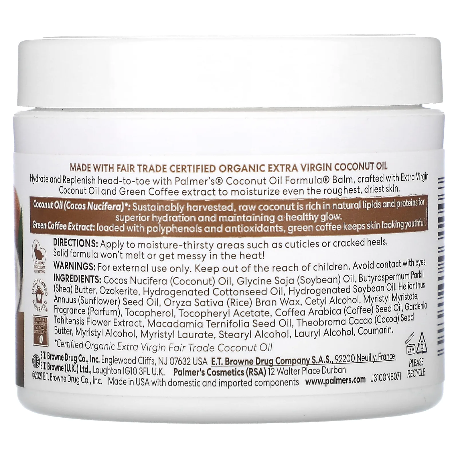 Palmer's, Формула кокосового масла с витамином E, увлажняющий кокосовый бальзам для тела, 100 г (3,5 унции)