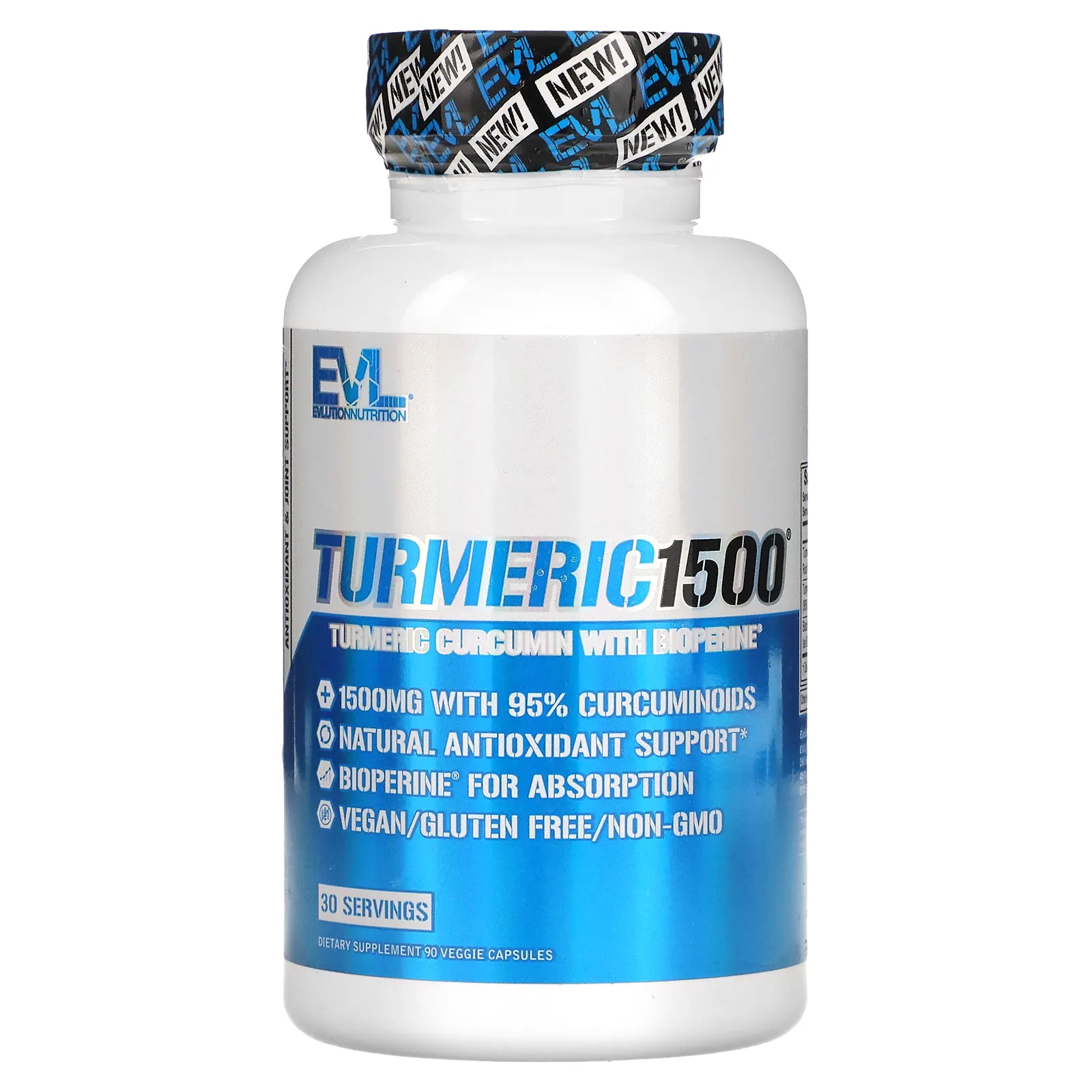 EVLution Nutrition, Turmeric1500, куркумин с экстрактом черного перца Bioperine, 90 вегетарианских капсул