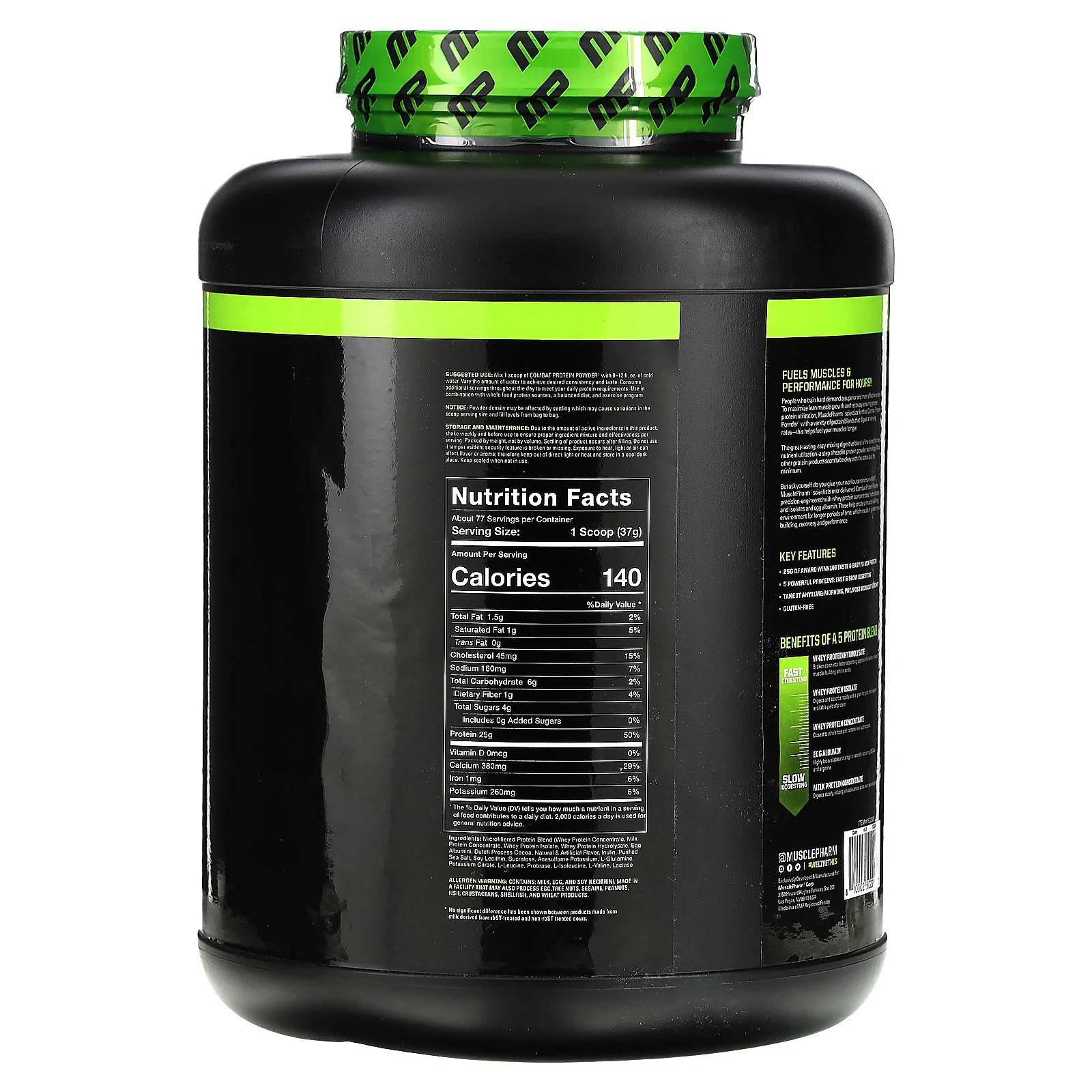 MusclePharm, Combat Protein, протеиновый порошок, со вкусом шоколадного молока, 2831 г (6,2 фунта)