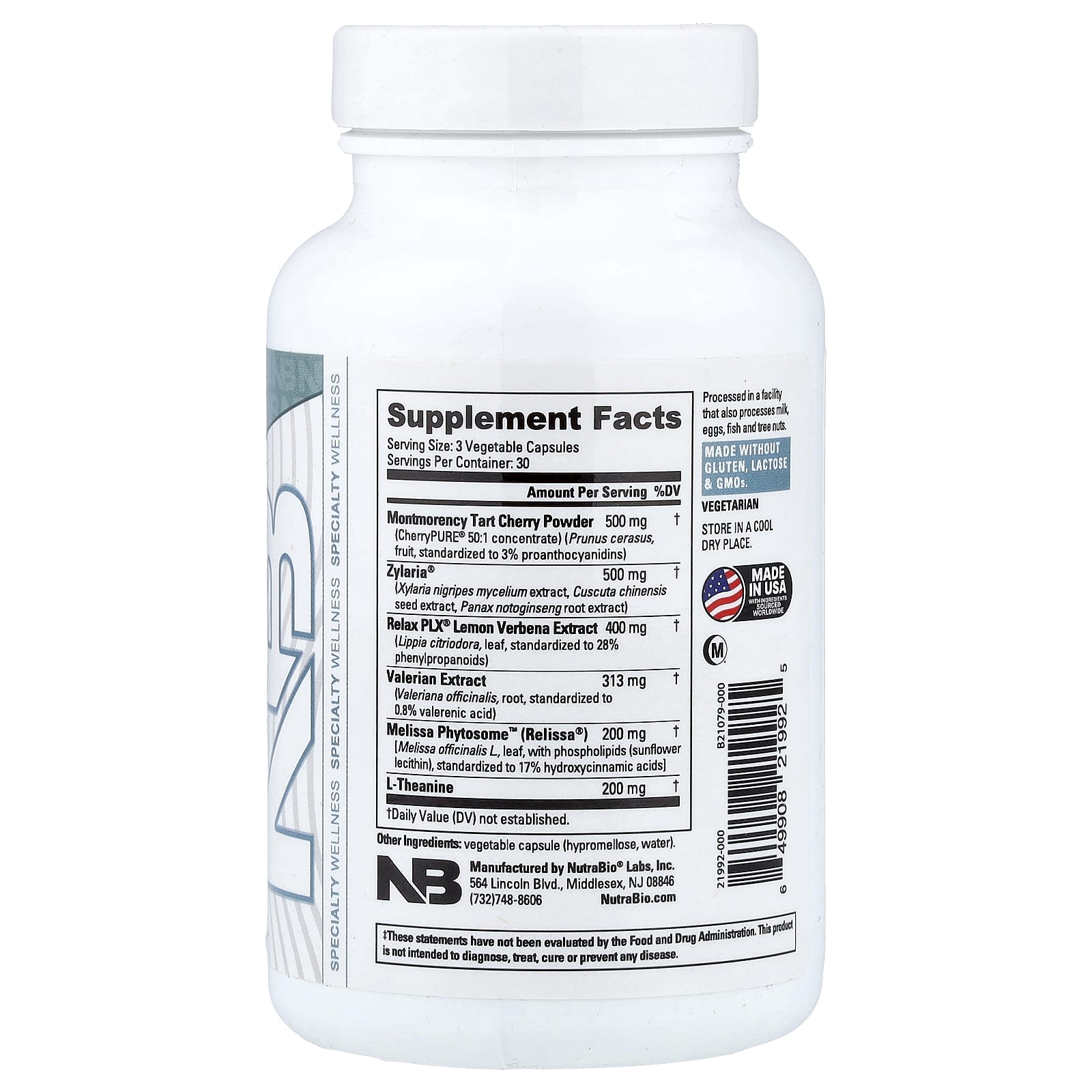 NutraBio, сон, без мелатонина, 90 капсул