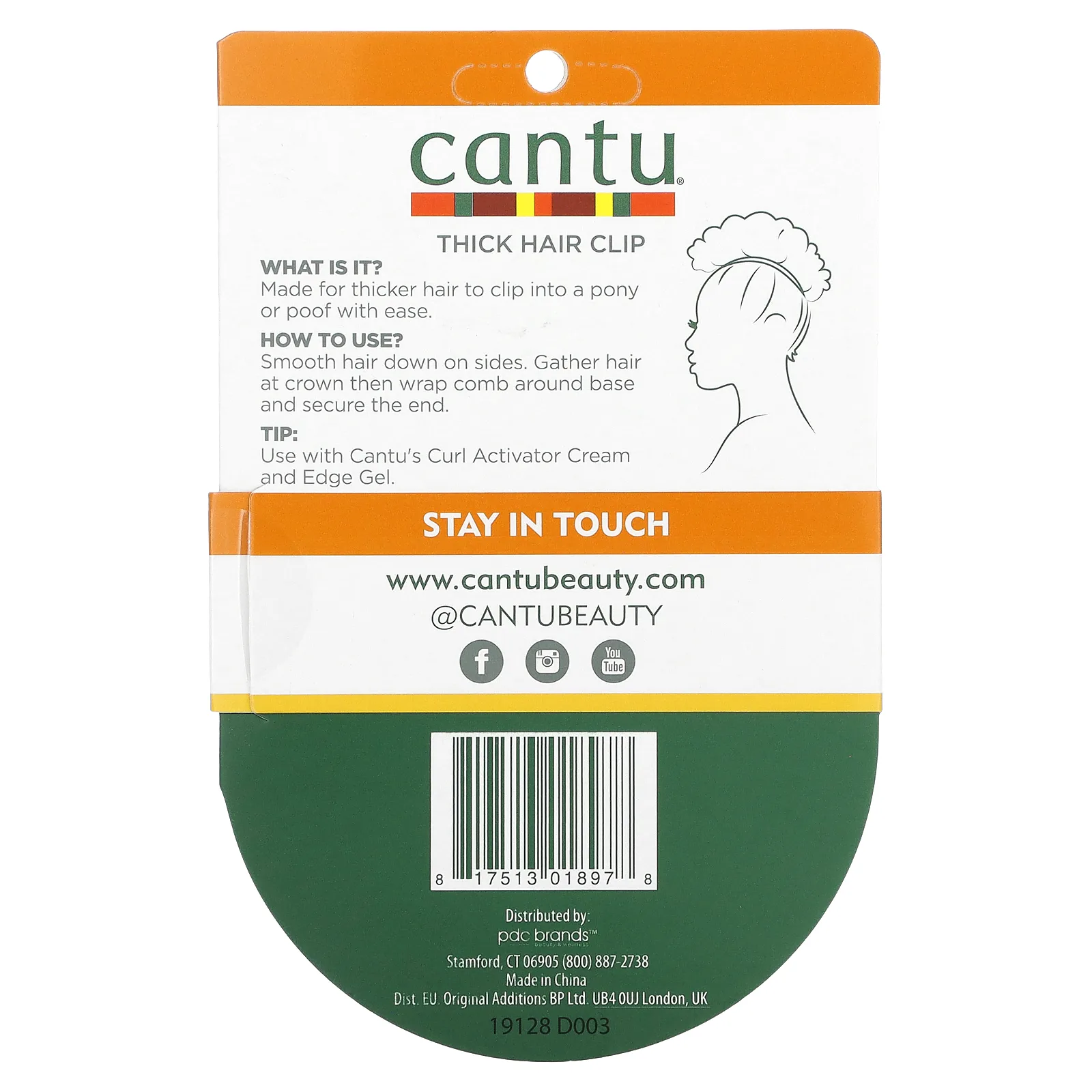 Cantu, Заколка для толстых волос, дополнительная фиксация, 1 заколка