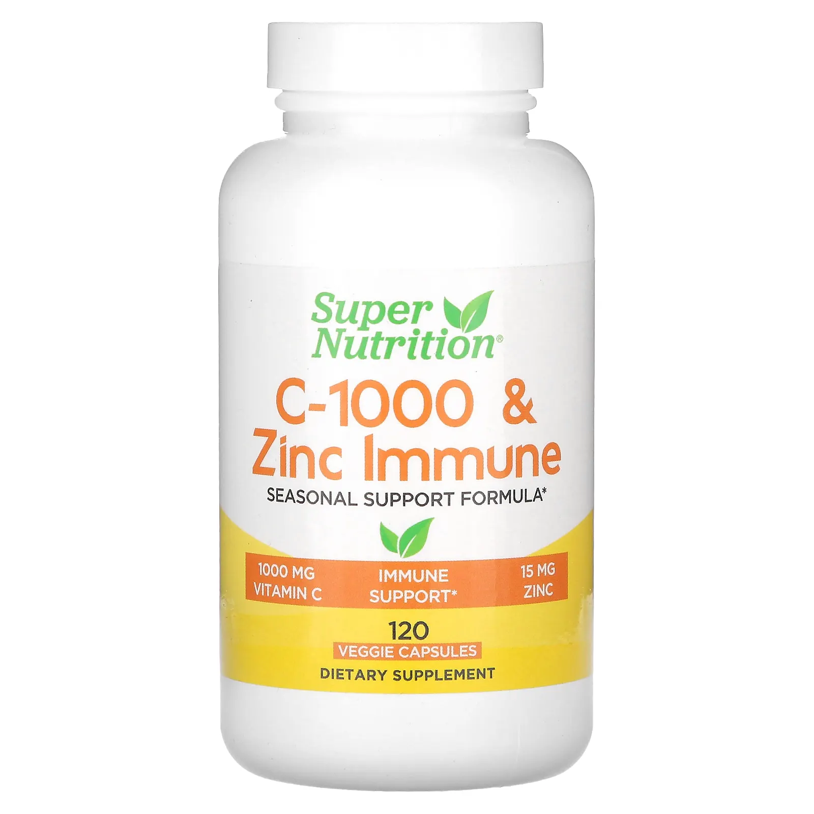 Super Nutrition, добавка для укрепления иммунитета C-1000 с цинком, 120 растительных капсул