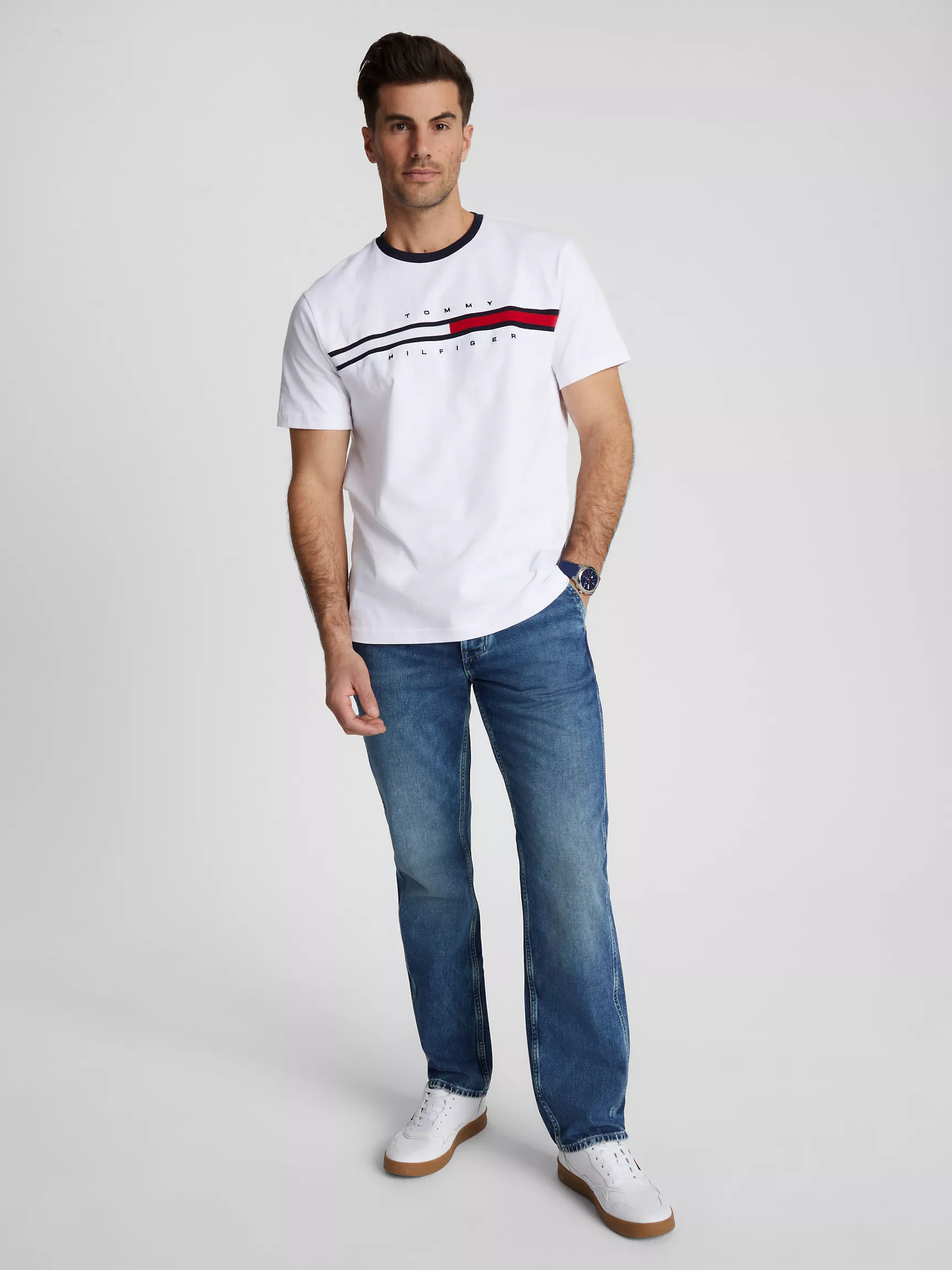 Мужская футболка Tommy Hilfiger, Футболка с вышитым логотипом и полоской в стиле флага