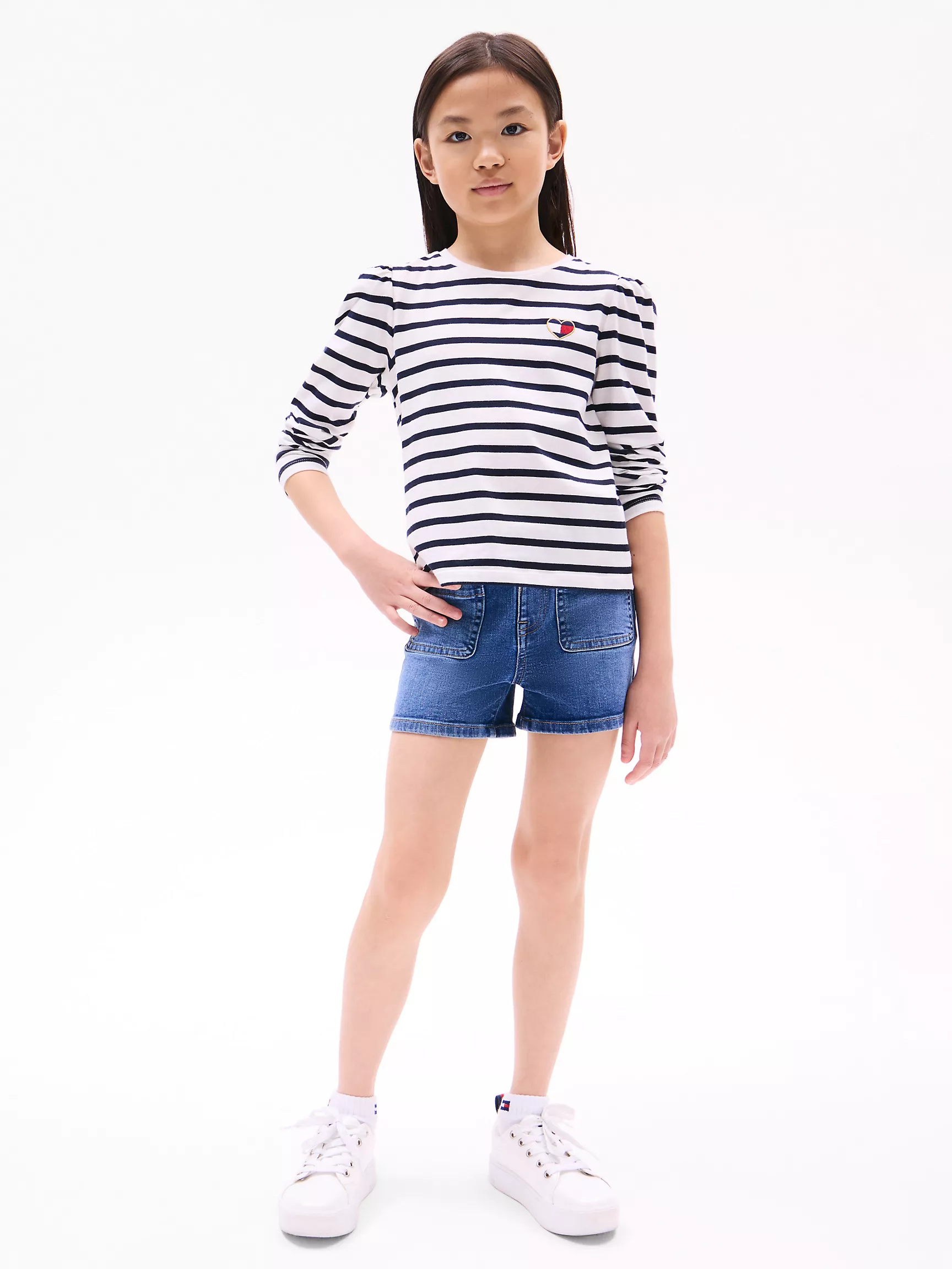 Футболка для девочек Tommy Hilfiger, Детская футболка в полоску с объемными плечами