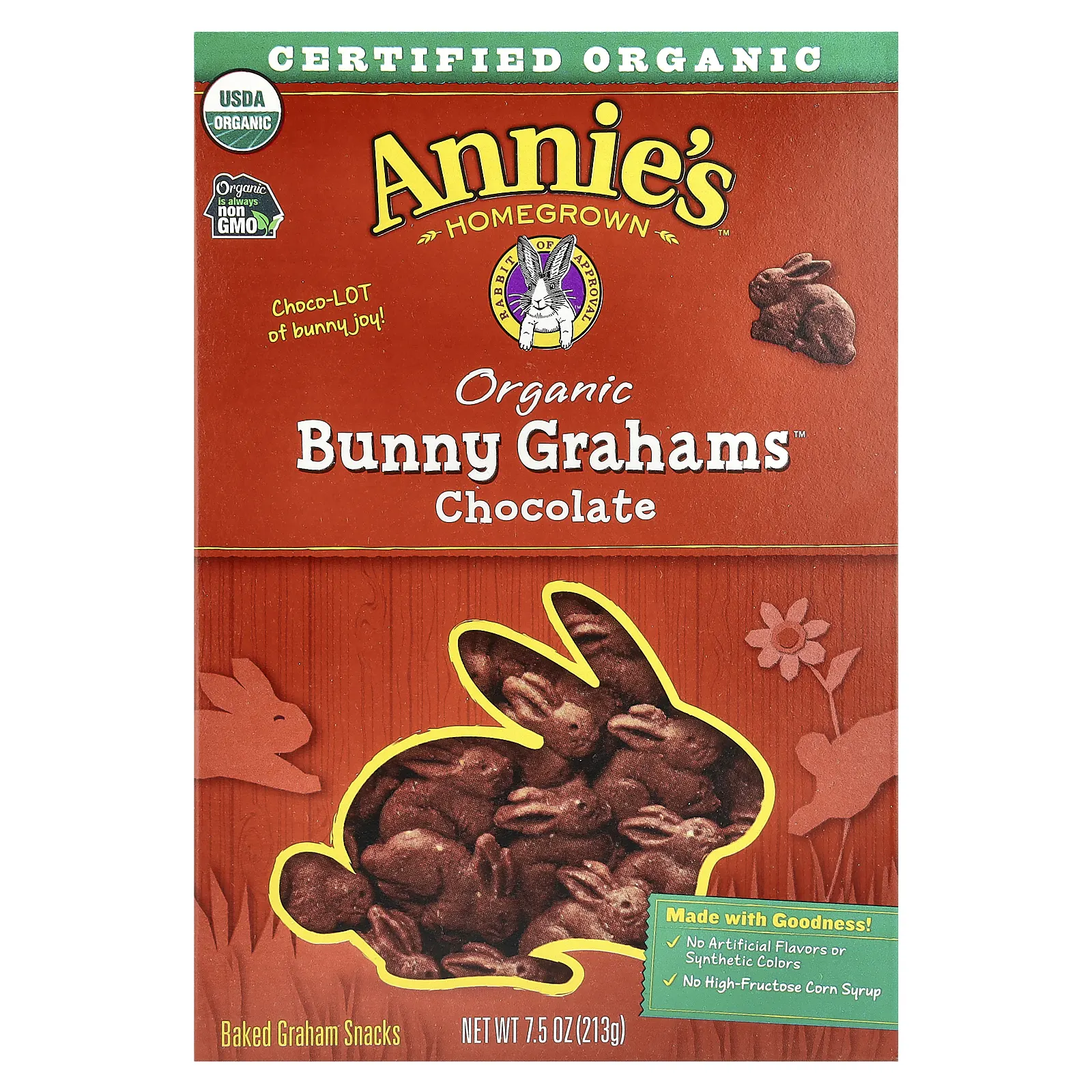 Annie's Homegrown, Bunny Graham, органическая выпечка в форме кроликов, шоколад, 213 г (7,5 унции)