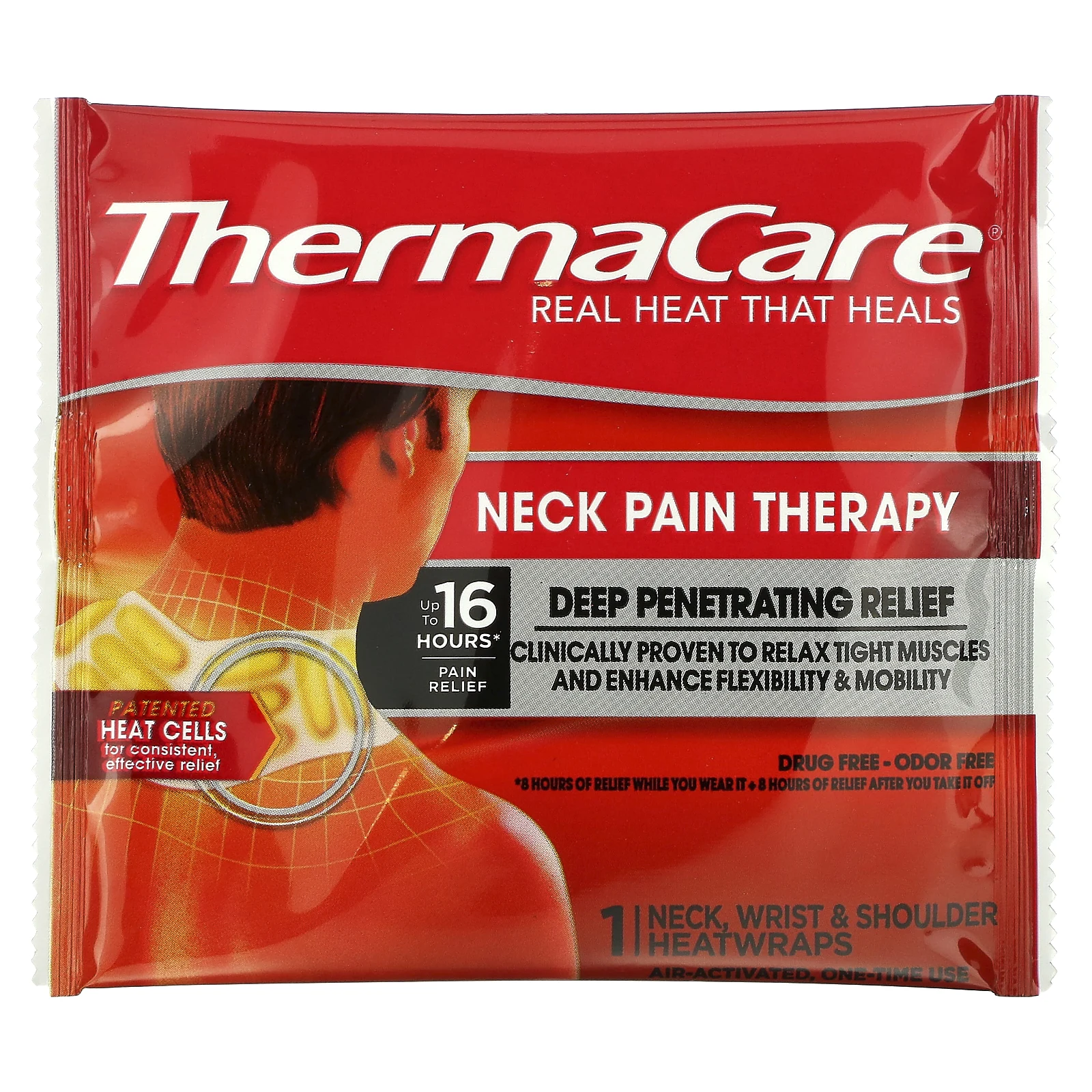 ThermaCare, Облегчение боли в шее, 3 тепловых обертывания для шеи, запястий и плеч