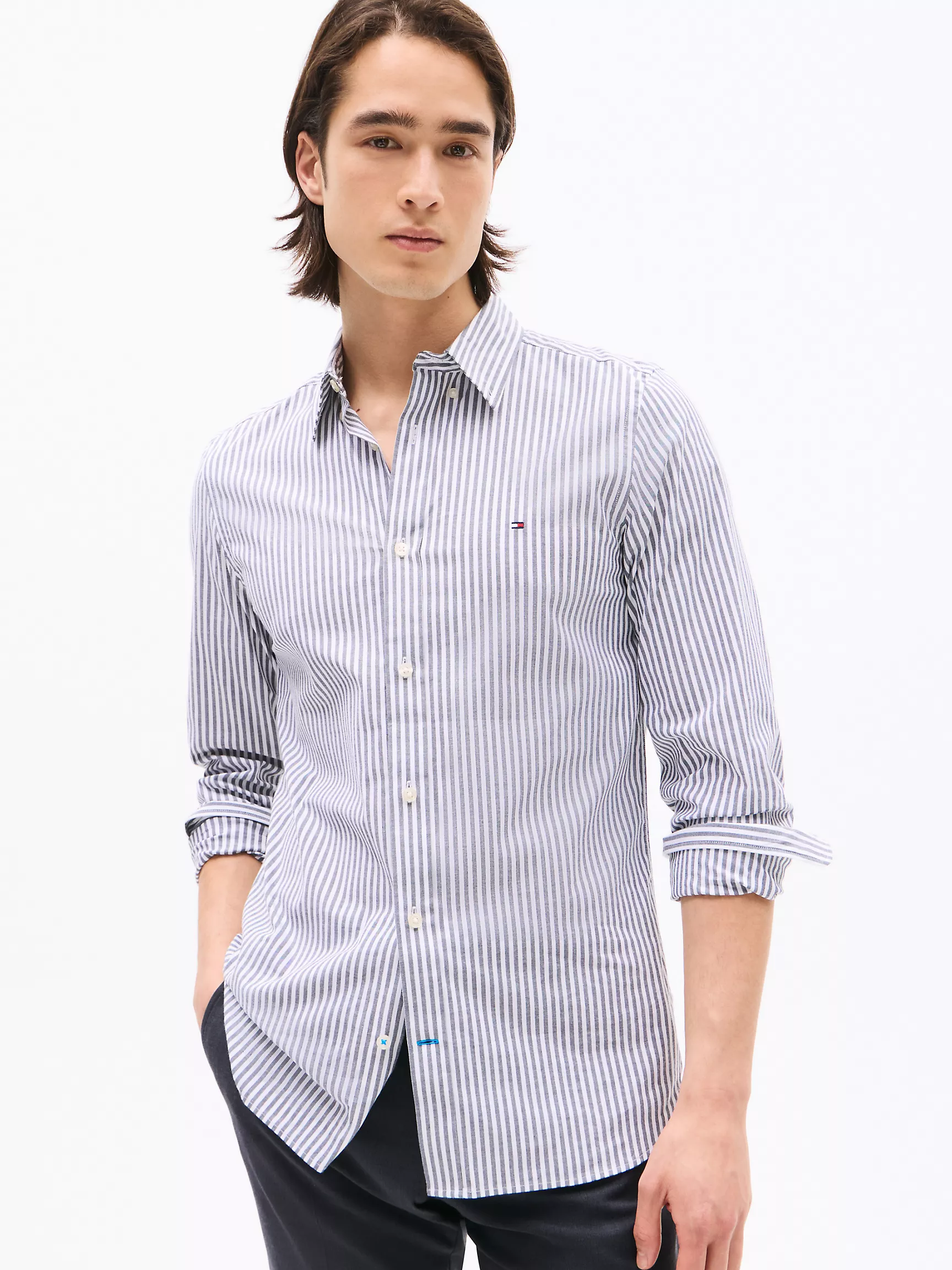 Мужская рубашка Tommy Hilfiger, Полосатая эластичная рубашка из поплина приталенного кроя