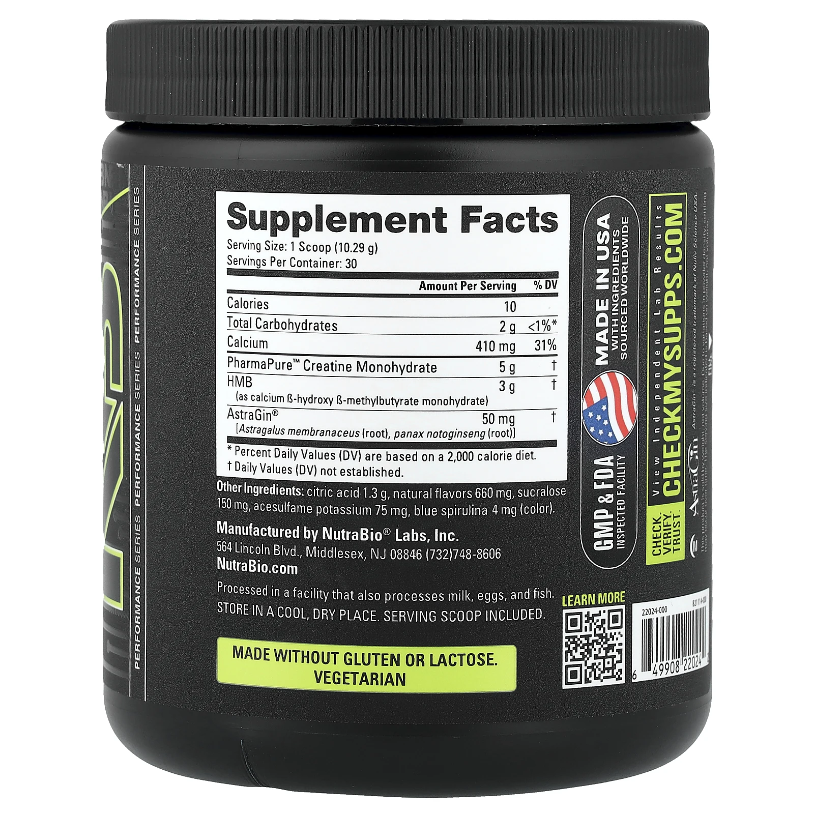 NutraBio, креатин + HMB, голубая малина, 308 г (10,89 унции)