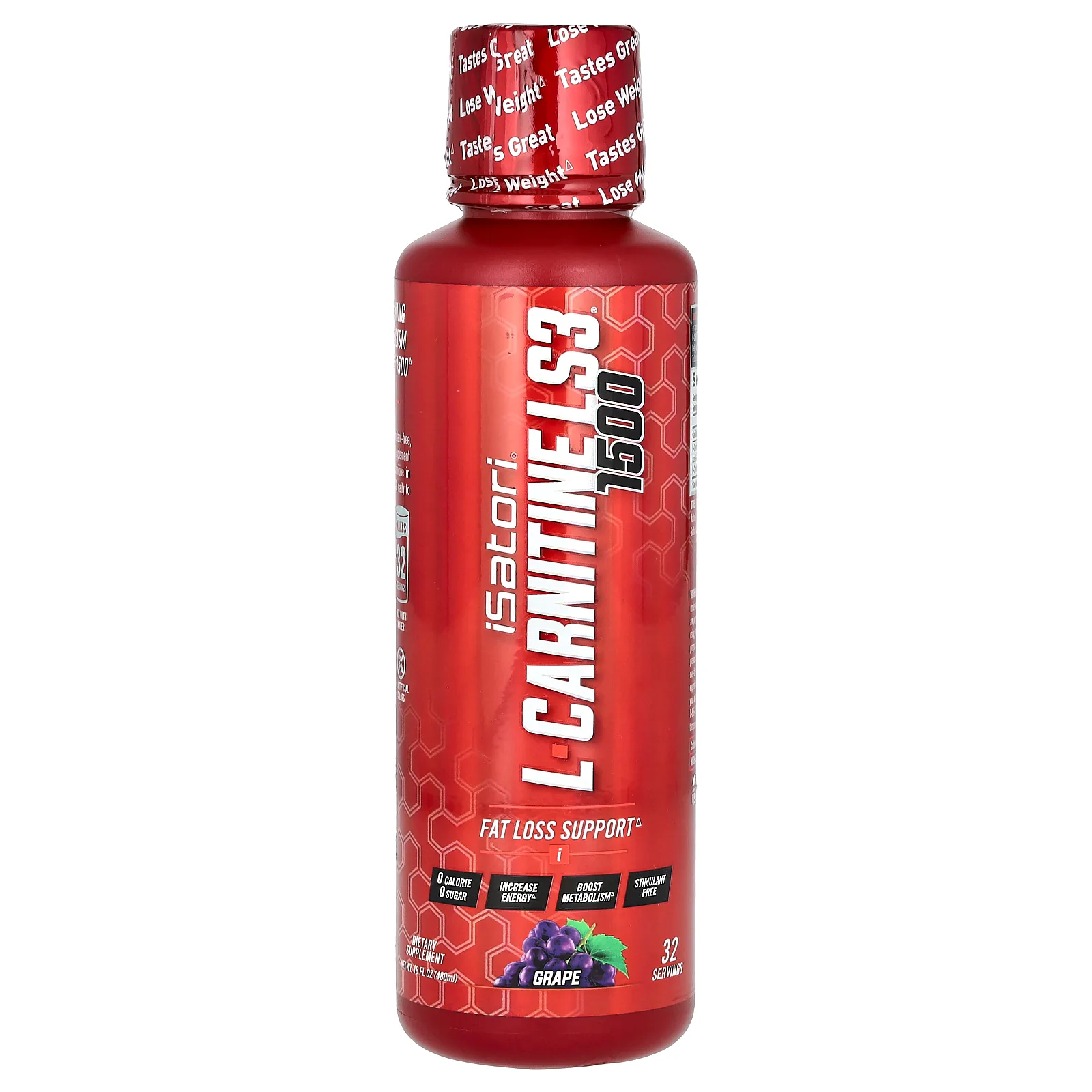 Isatori, L-карнитин LS3 1500, виноград, 480 мл (16 жидк. унций)