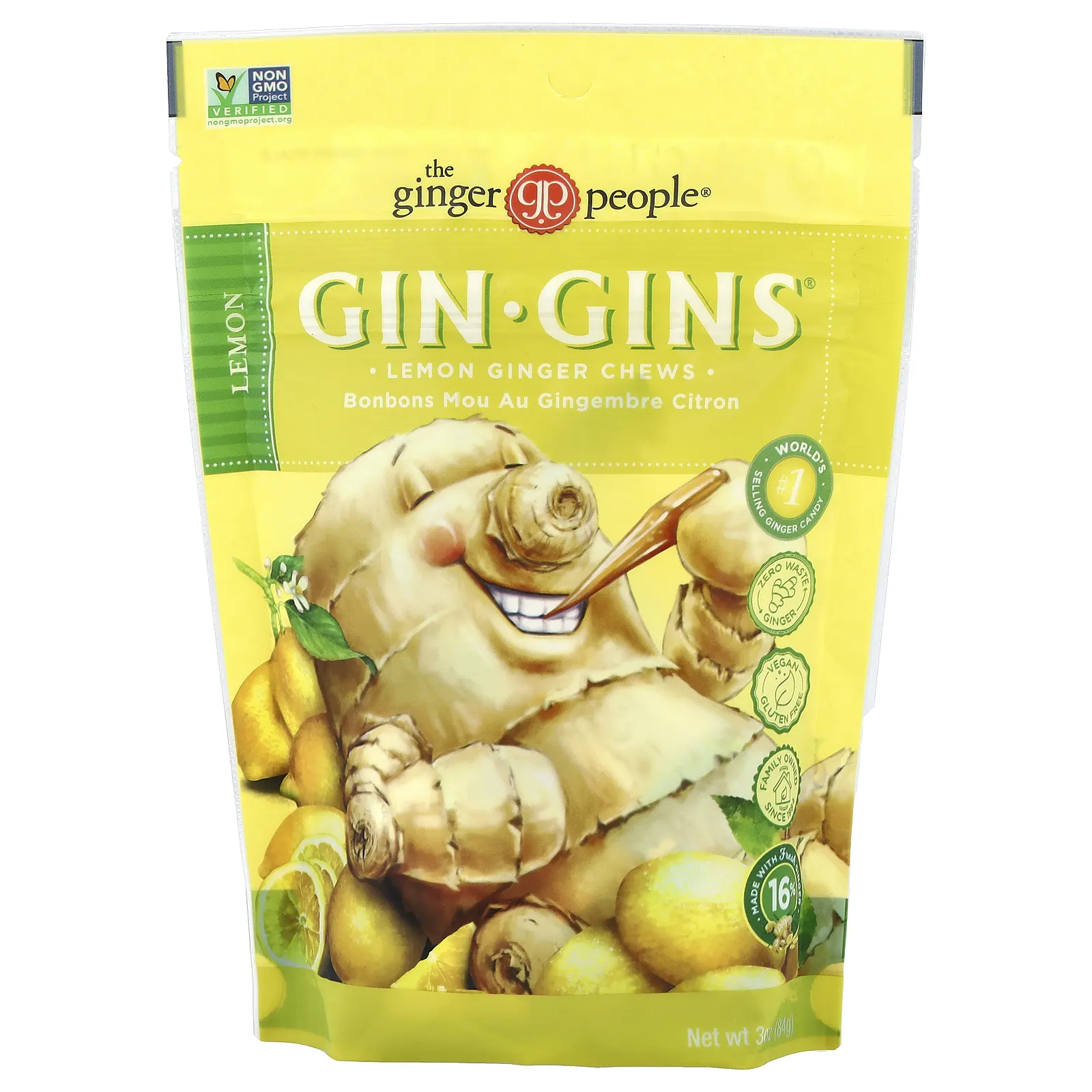 The Ginger People, Gin Gins®, жевательные таблетки с лимоном и имбирем, со вкусом лимона, 84 г (3 унции)