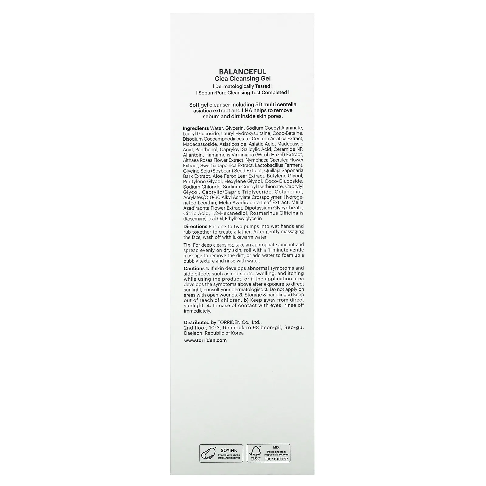 Torriden, Сбалансированный очищающий гель Cica, 200 мл (6,76 жидк. Унции)