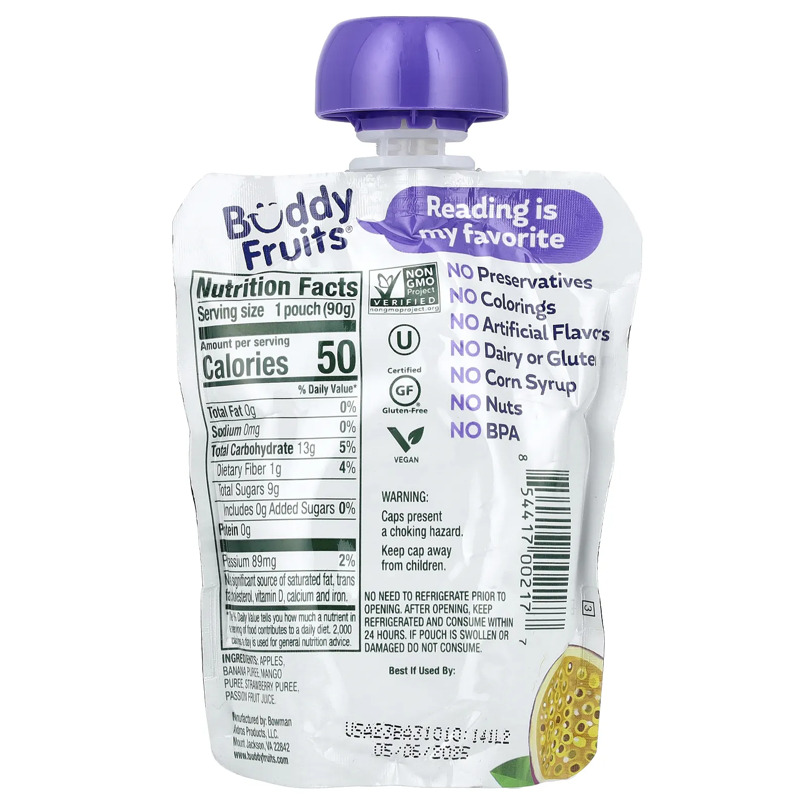 Buddy Fruits, фруктовая смесь, мультифрукты и яблоко, 90 г (3,2 унции)