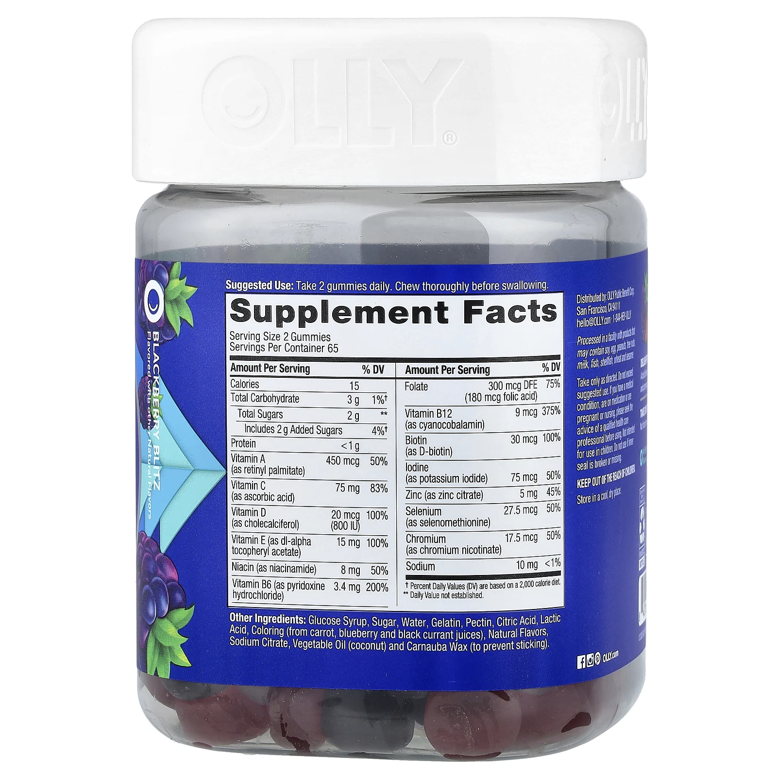 OLLY, мультивитаминные жевательные таблетки для мужчин, со вкусом ежевики, 130 жевательных таблеток