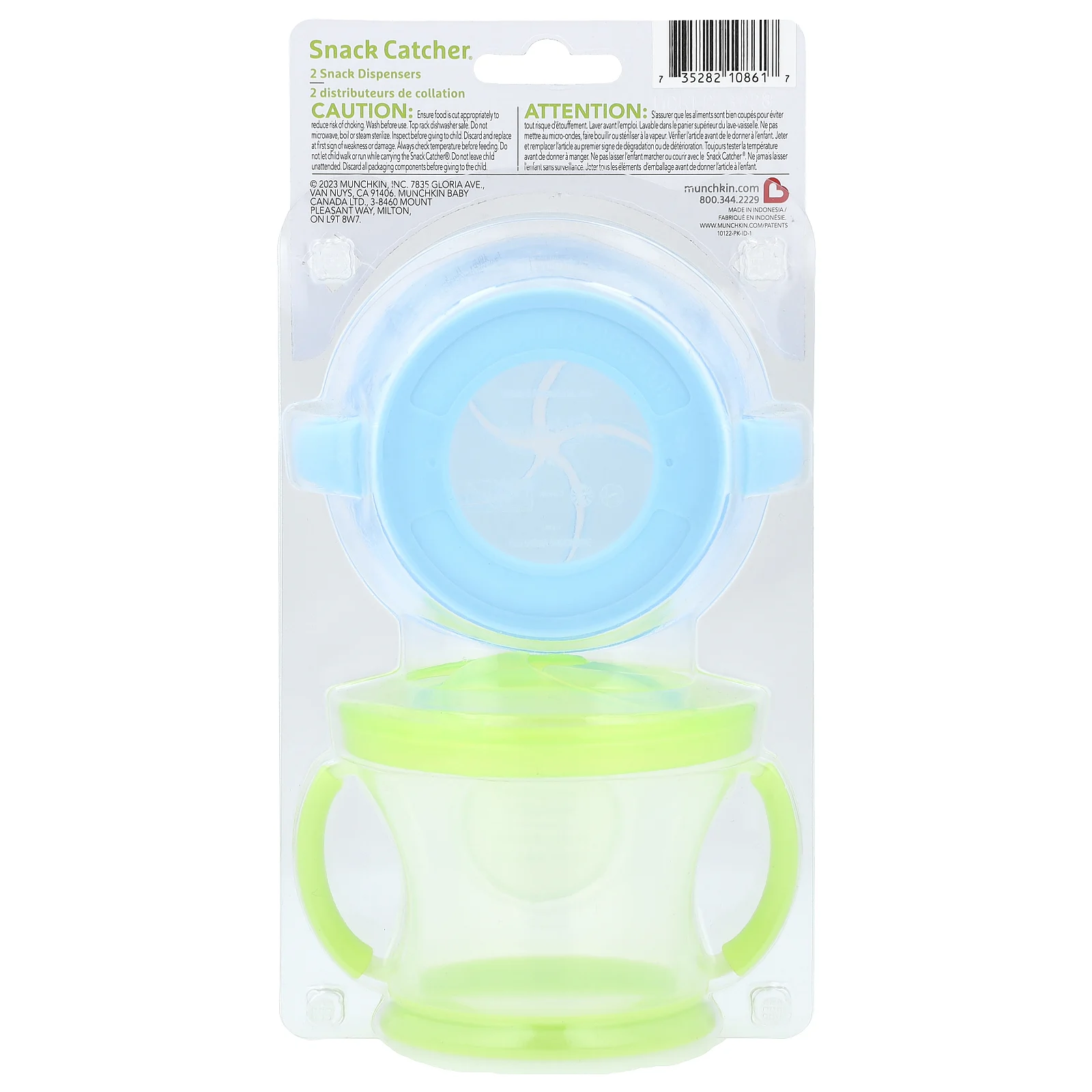 Munchkin, Snack Catcher ™, дозаторы для снеков, от 12 месяцев, светло-зеленый, голубой, 2 шт. В упаковке