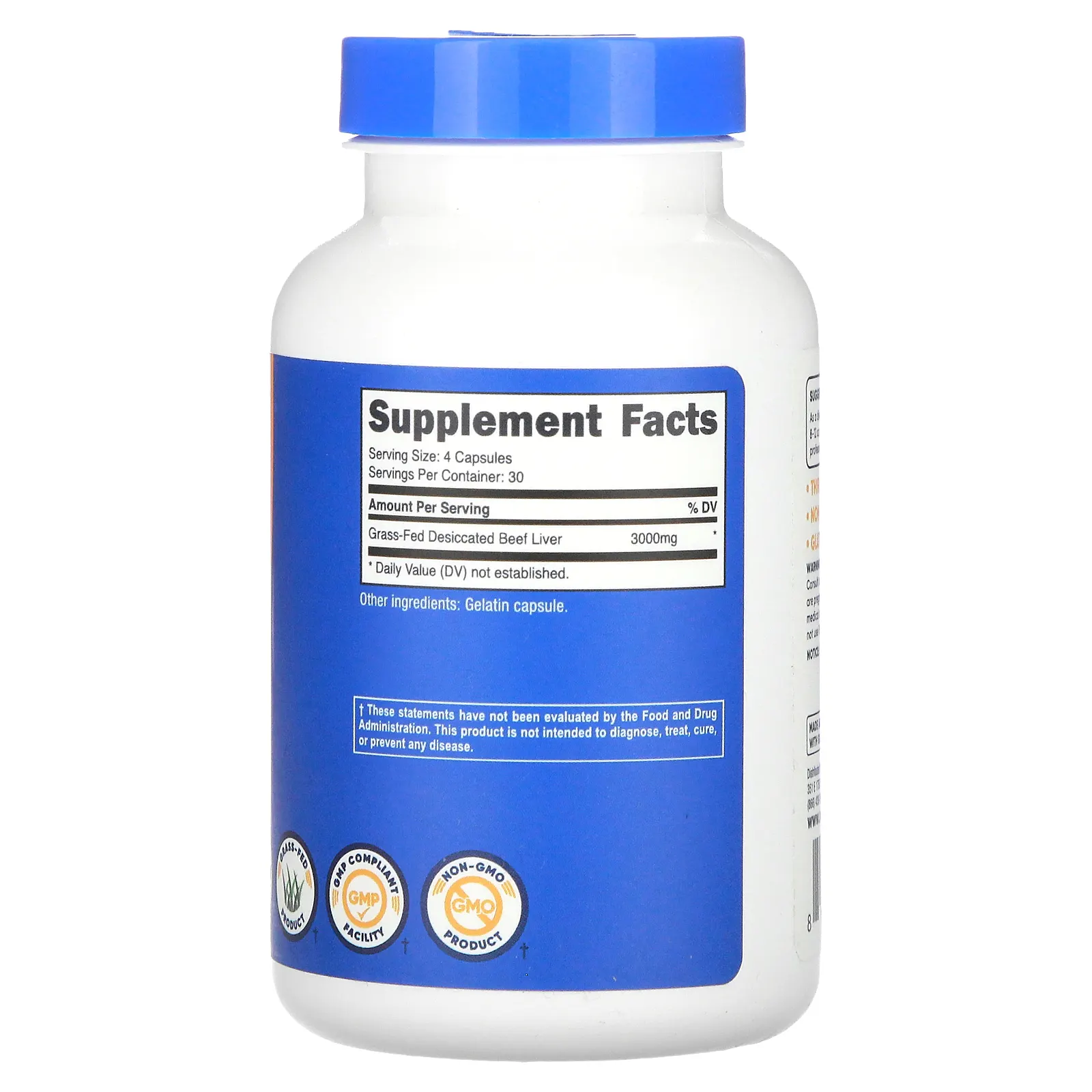 Nutricost, сушеная говяжья печень травяного откорма, 3000 мг, 120 капсул (750 мг в 1 капсуле)