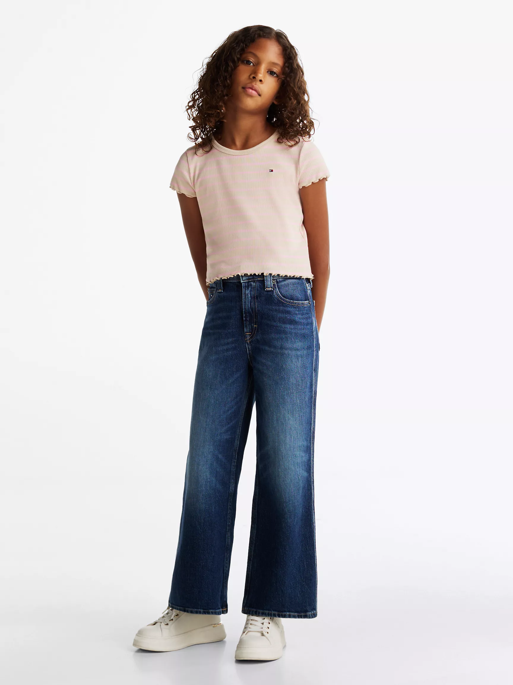 Топ для девочек Tommy Hilfiger, Детская полосатая футболка в рубчик с волнистым краем