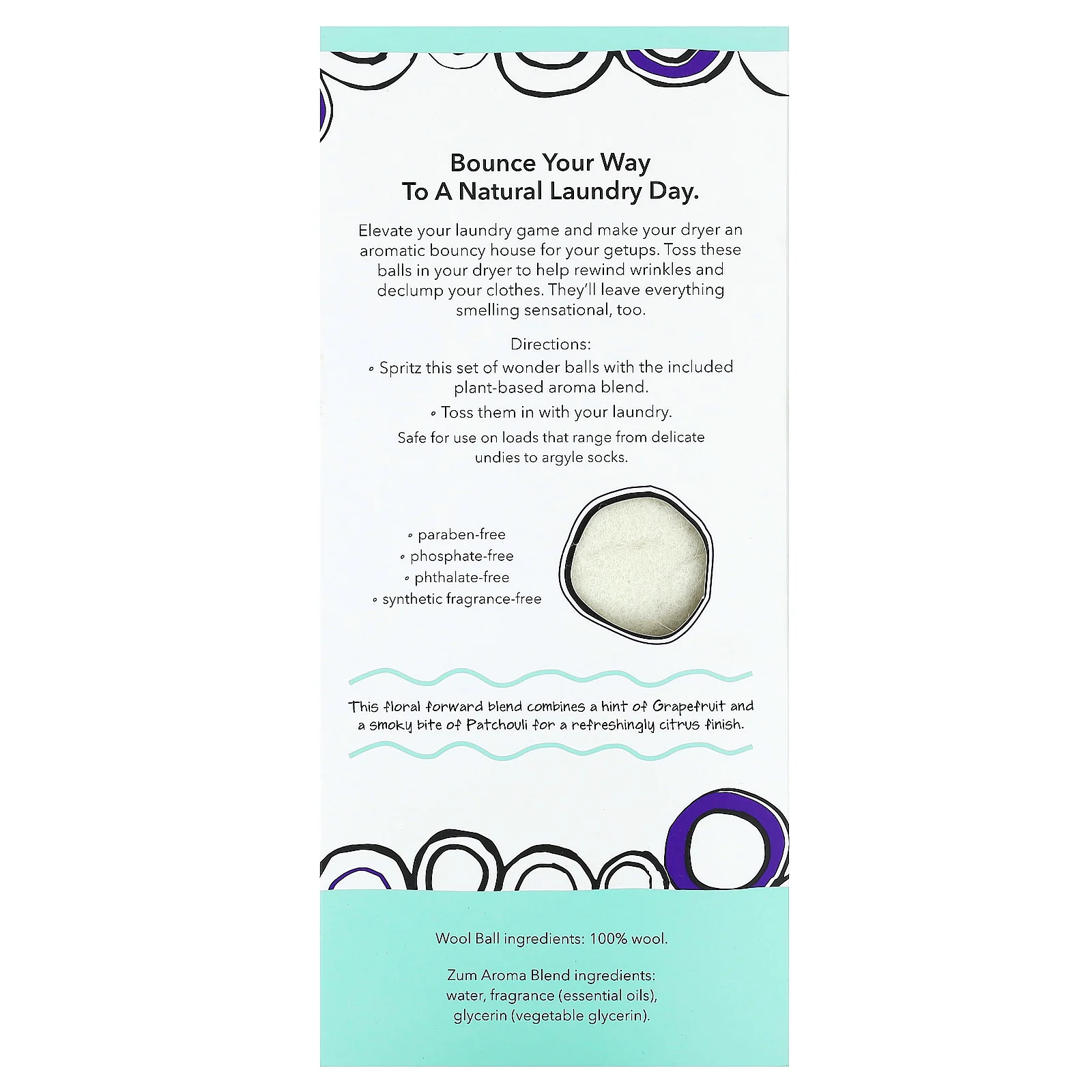 ZUM, шарики для сушки шерсти с ароматической смесью, морская соль, 4 шт.