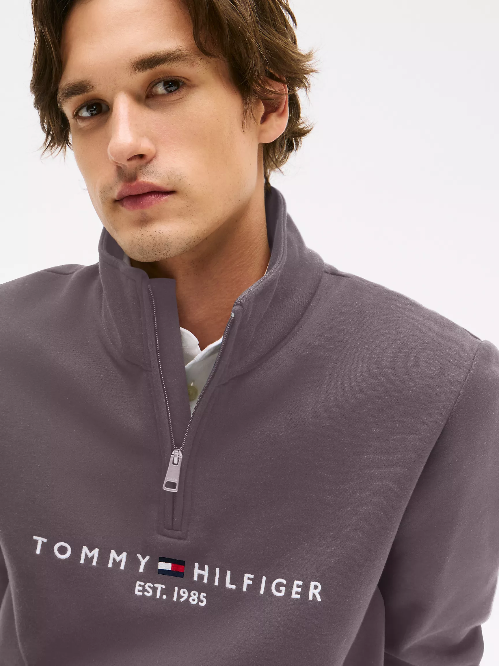 Мужская толстовка Tommy Hilfiger, Толстовка с четвертной молнией и вышитым логотипом Tommy