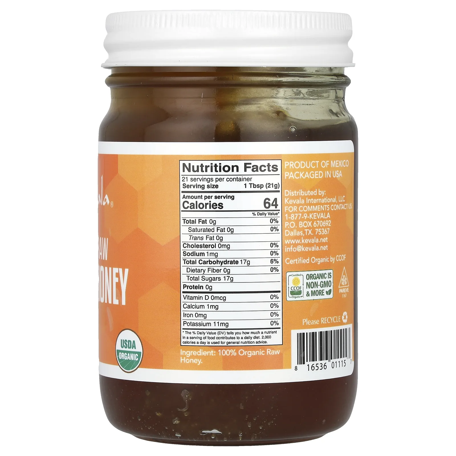 Kevala, Органический сырой мед Оахака, 16 унций (454 г)