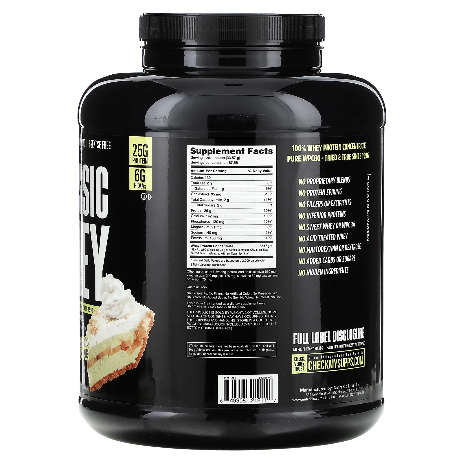 NutraBio, Classic Whey Protein, банановый кремовый пирог, 2268 г (5 фунтов)