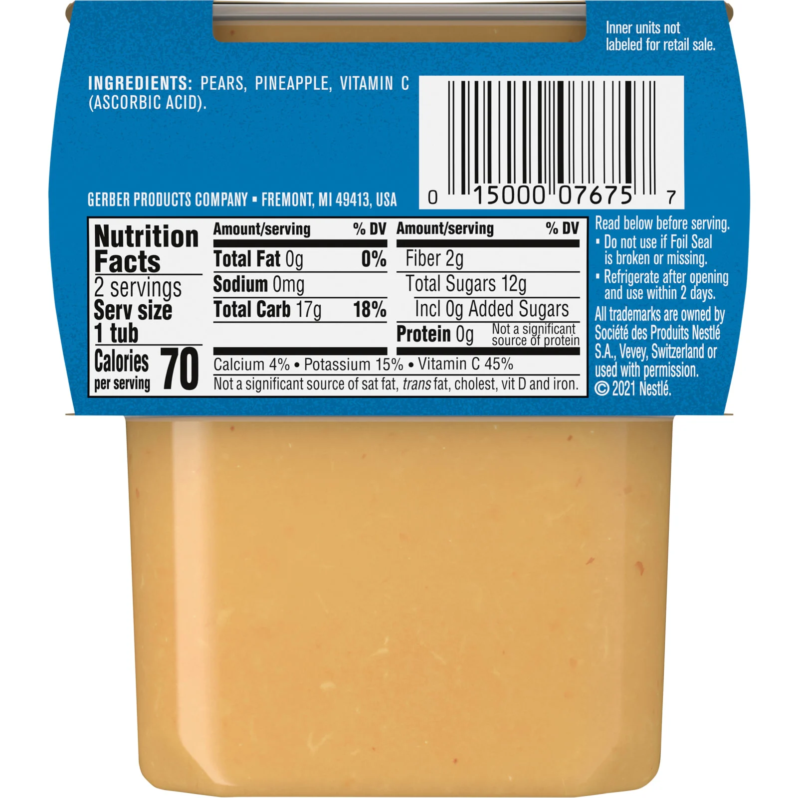 Gerber, Natural for Baby, 2nd Foods, груша и ананас, 2 пакетика по 113 г (4 унции)