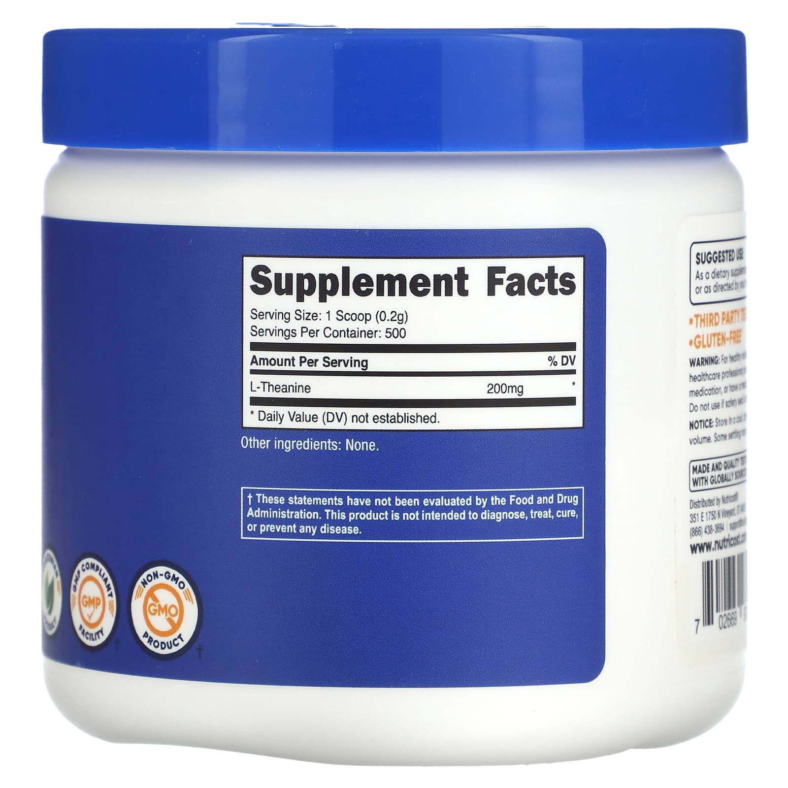 Nutricost, L-теанин, без добавок, 100 г (3,5 унции)