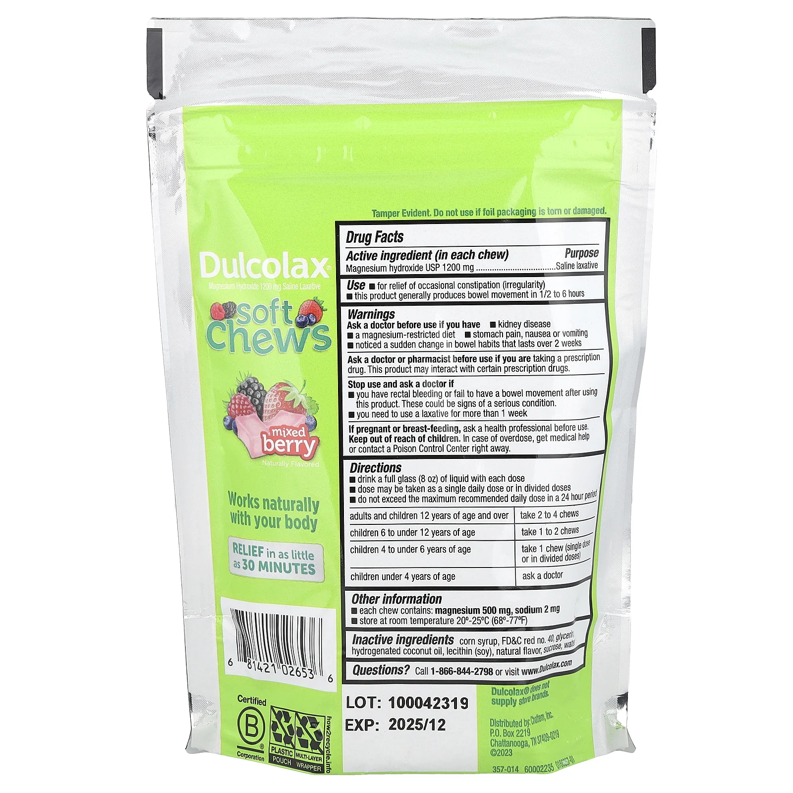 Dulcolax, Soft Chews, для детей от 4 лет, со вкусом ягодного ассорти, 30 жевательных таблеток