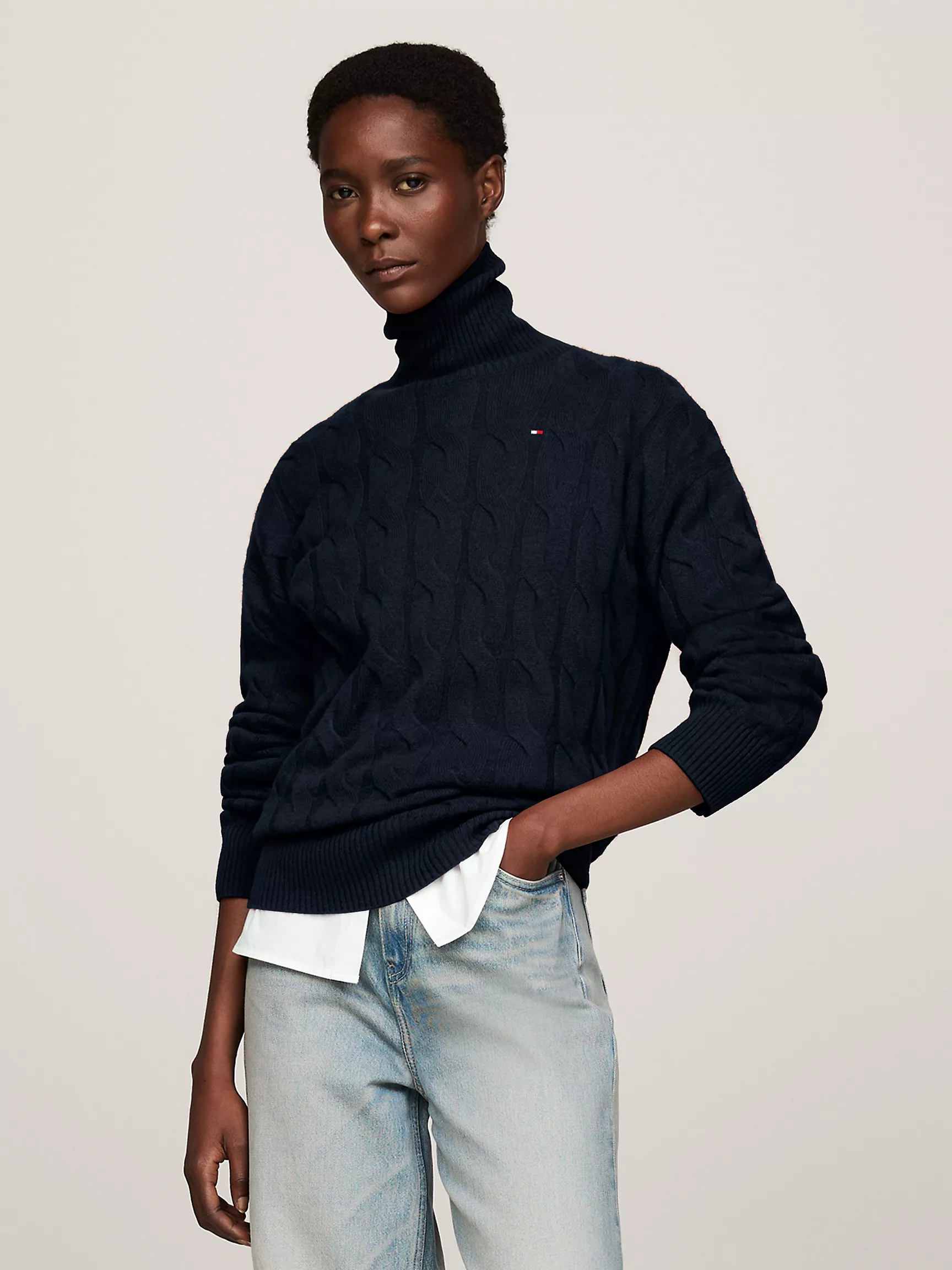 Женский свитер Tommy Hilfiger, Свободный шерстяной свитер с высоким воротником