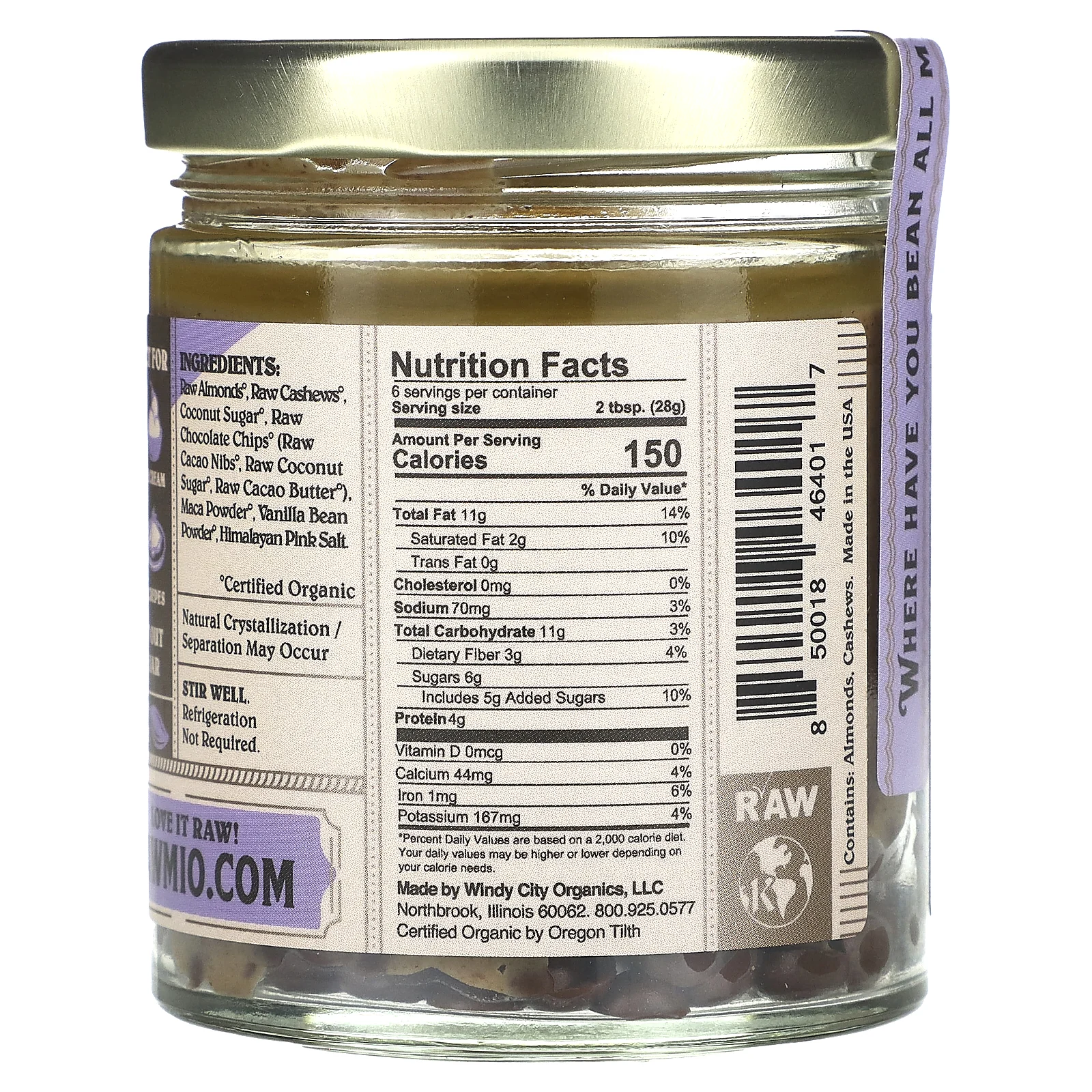 Rawmio, Тесто для печенья с миндальным шоколадом, 170 г (6 унций)