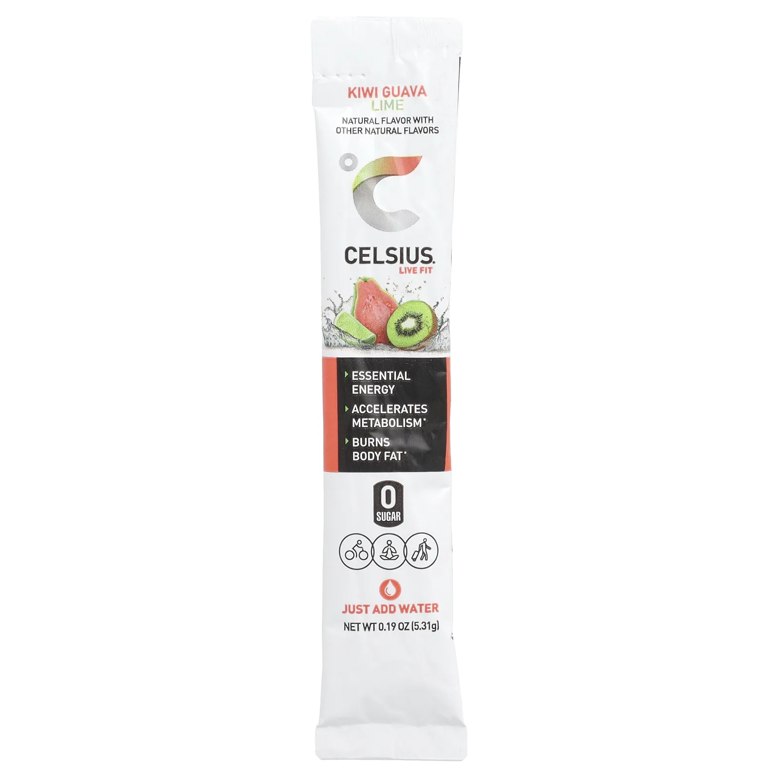 Celsius, Live Fit, киви и гуава, лайм, 14 пакетиков, по 5,31 г (0,19 унции)