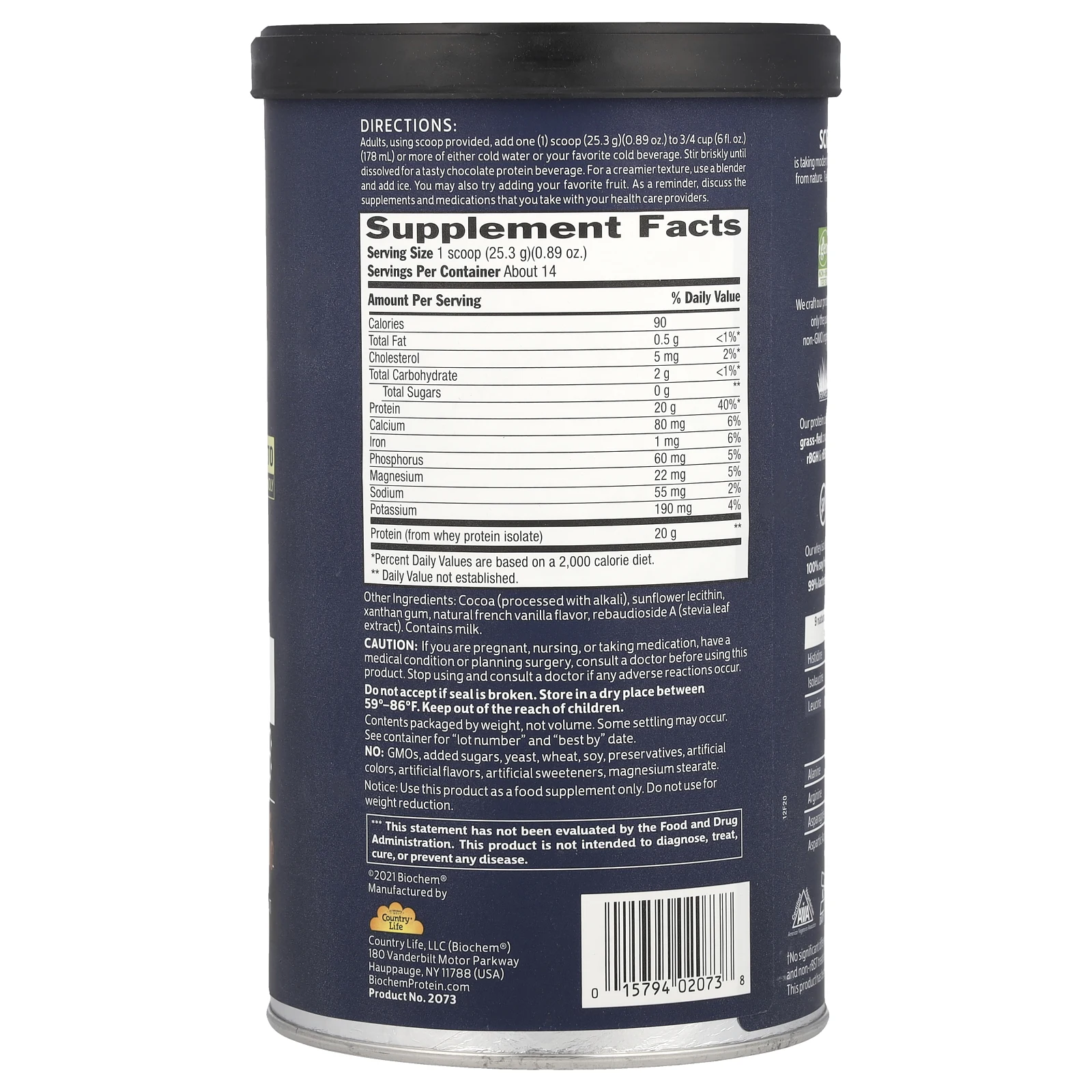 Biochem, 100% изолят сывороточного протеина, без сахара, шоколад, 355 г (12,5 унции)