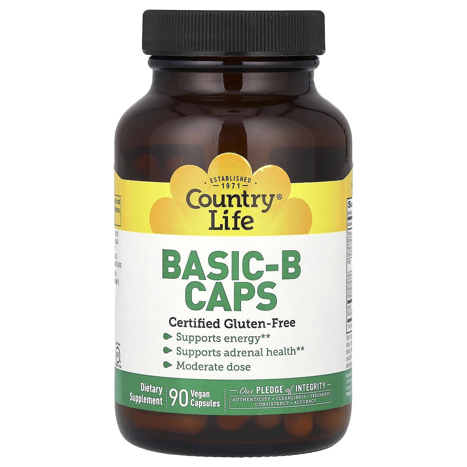 Country Life, Basic-B Caps, смесь витаминов группы В, 90 вегетарианских капсул