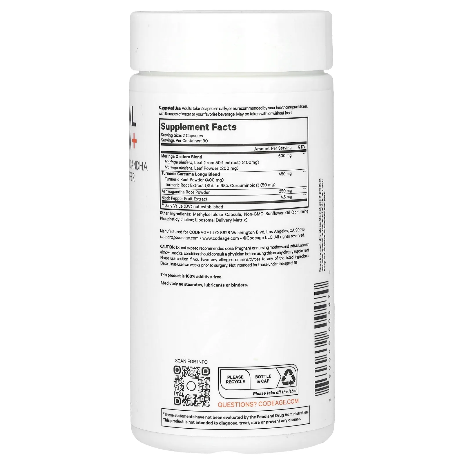 Codeage, липосомальная моринга+, 180 капсул