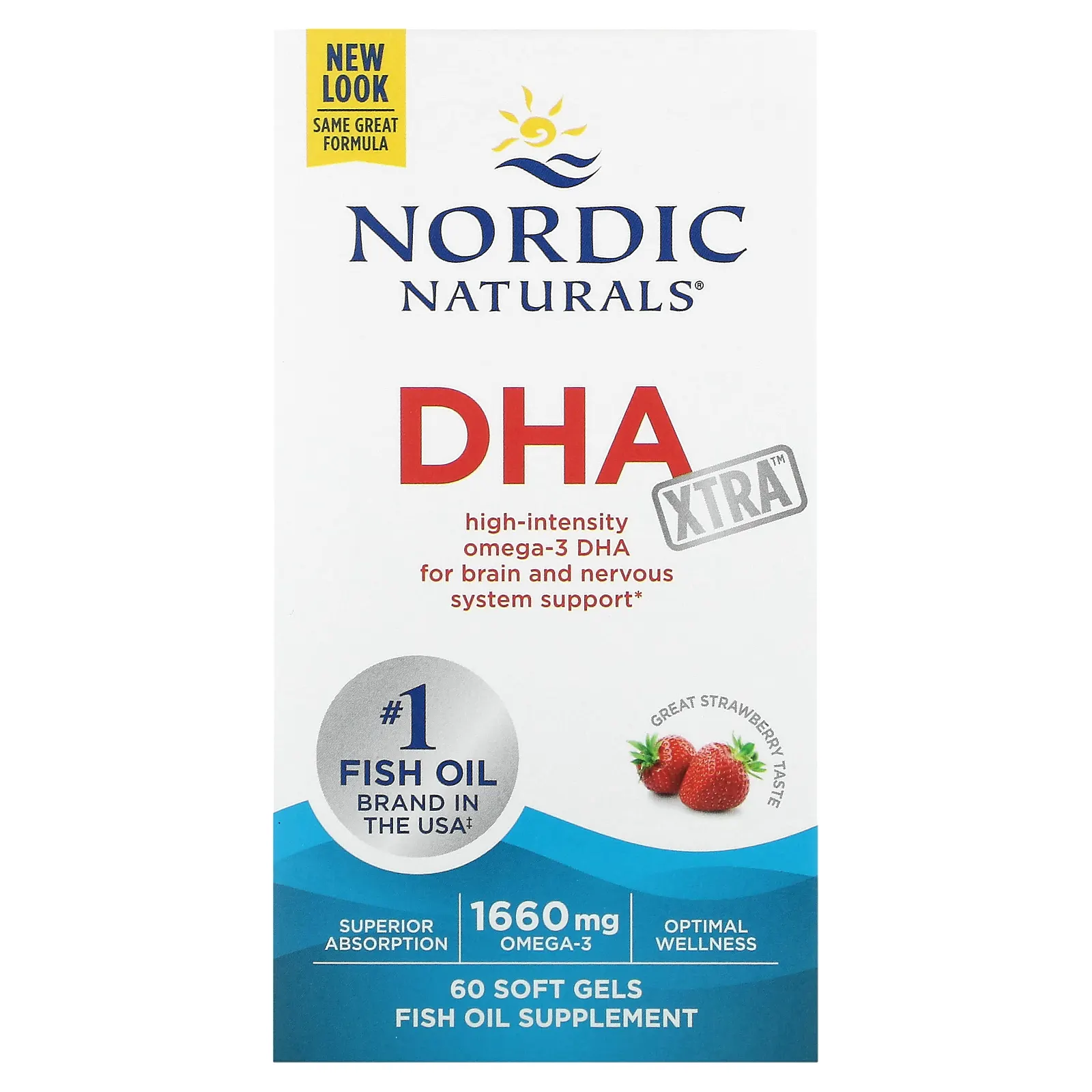 Nordic Naturals, DHA Xtra, клубничный вкус, 60 капсул