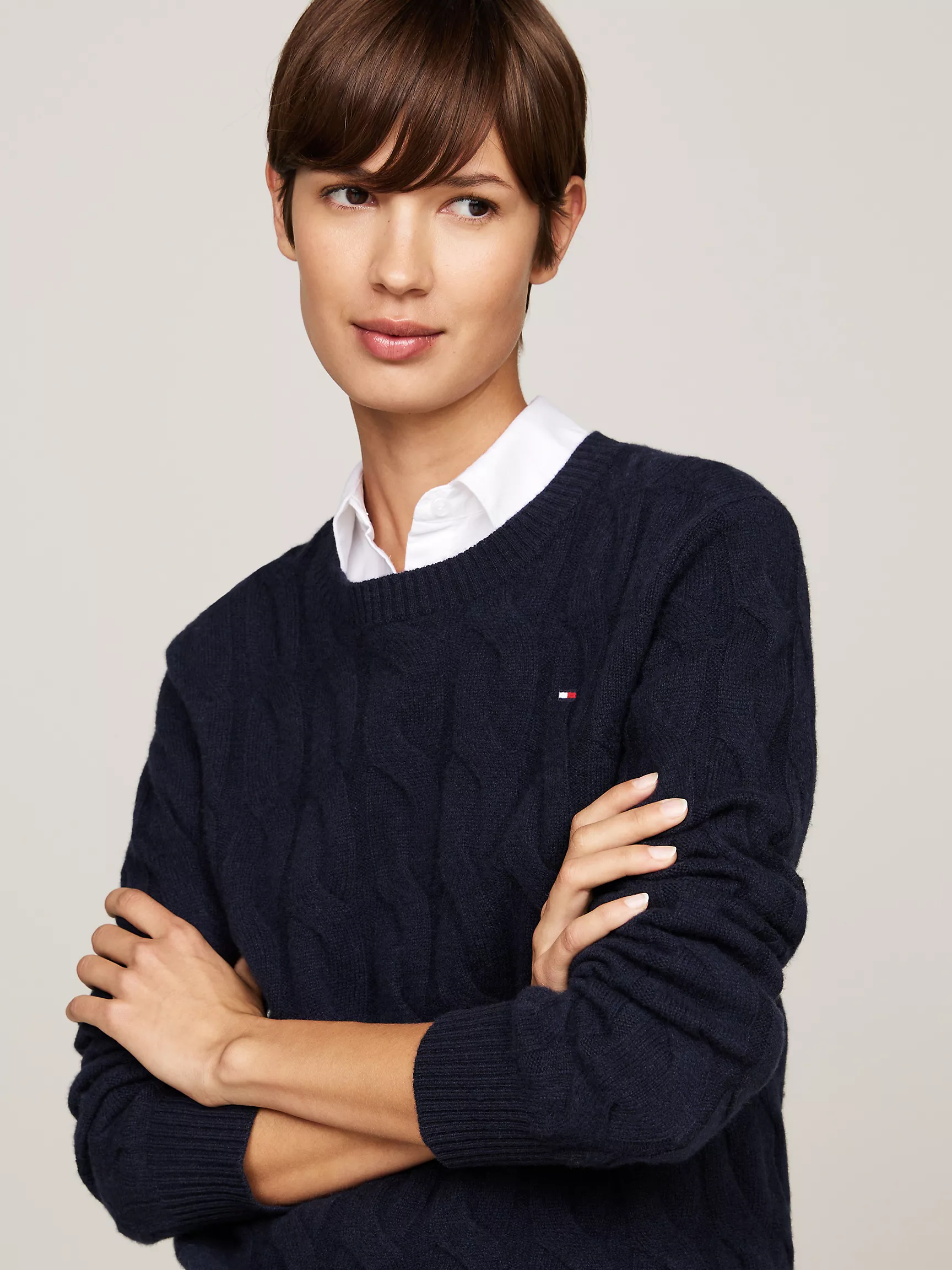 Женский свитер Tommy Hilfiger, Вязаный шерстяной свитер с узором "косы"