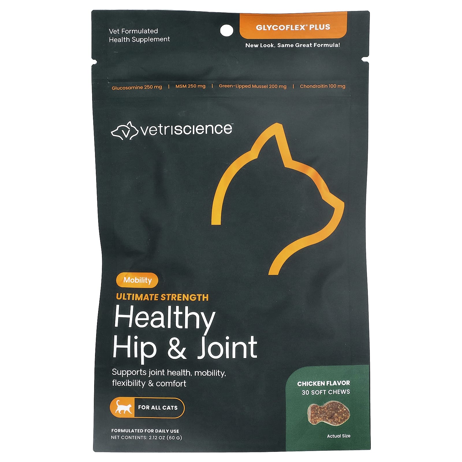 VetriScience, GlycoFlex® Plus, для всех кошек, курица со сливками, 30 жевательных таблеток, 60 г (2,12 унции)