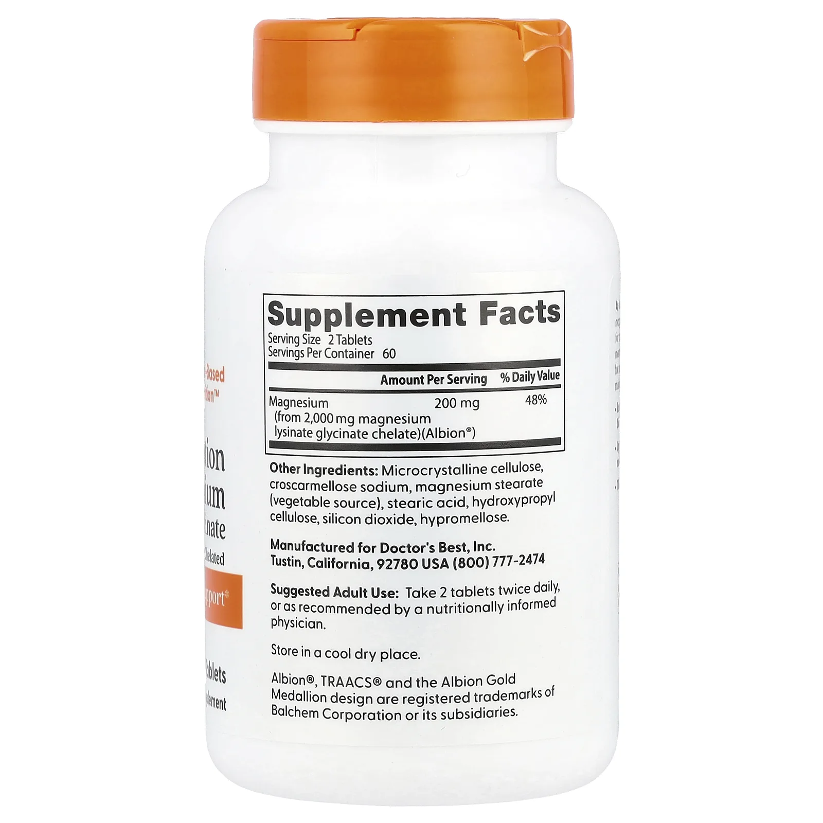 Doctor's Best, Магний с высокой степенью усвоения, 100 мг, 120 таблеток