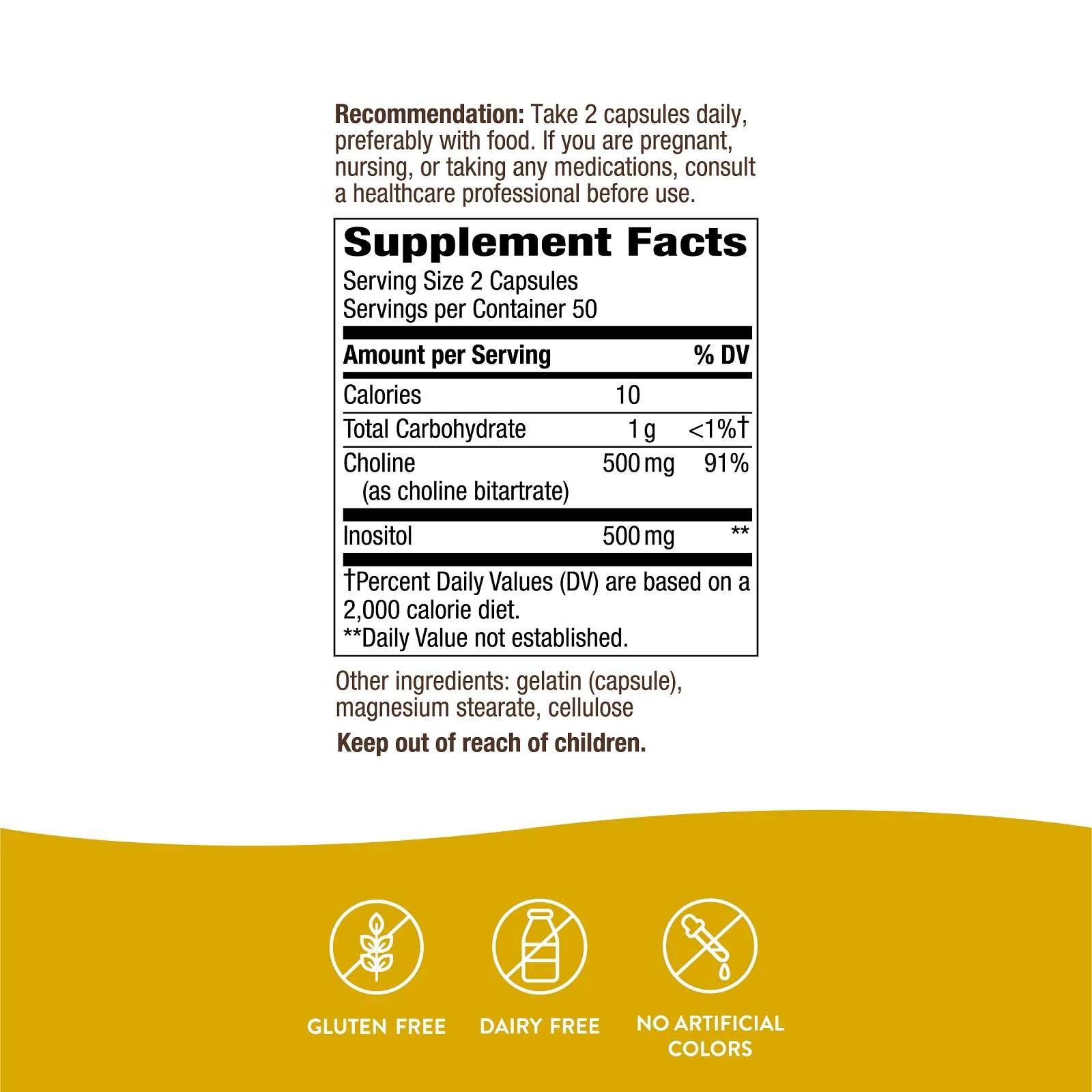 Nature's Way, холин и инозитол, 1000 мг, 100 капсул (500 мг в 1 капсуле)