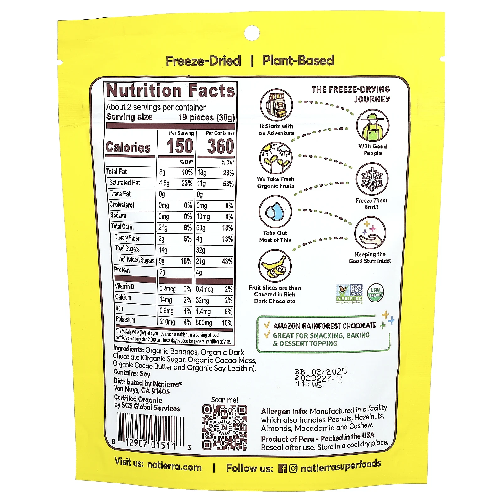 Natierra, органический сублимированный шоколад с бананом, 71 г (2,5 унции)
