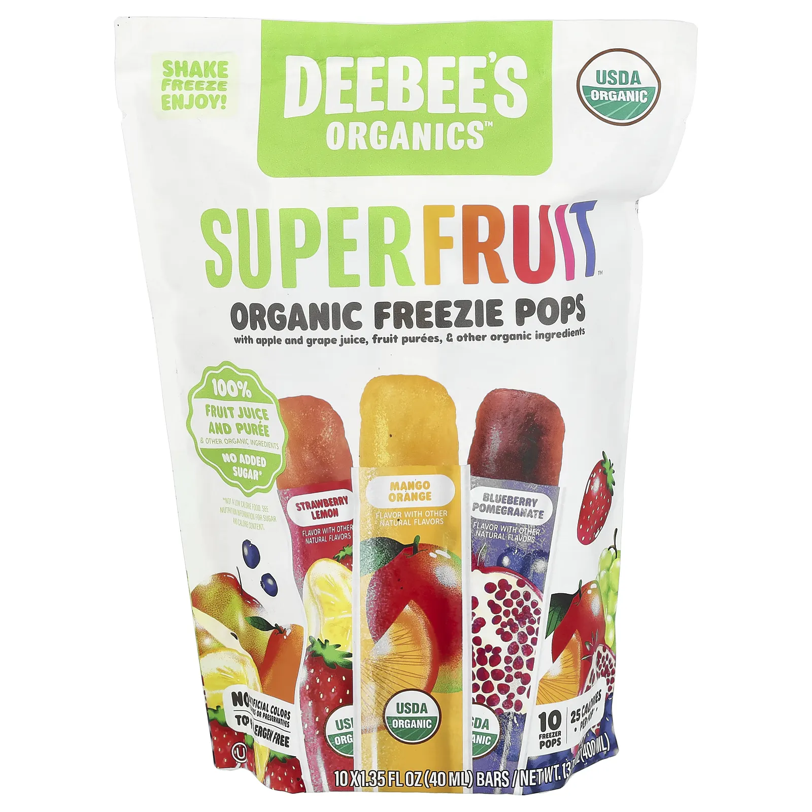 Deebee's Organic, Superfruit Freezie, ассорти, 10 батончиков, 40 мл (1,35 жидк. Унции)