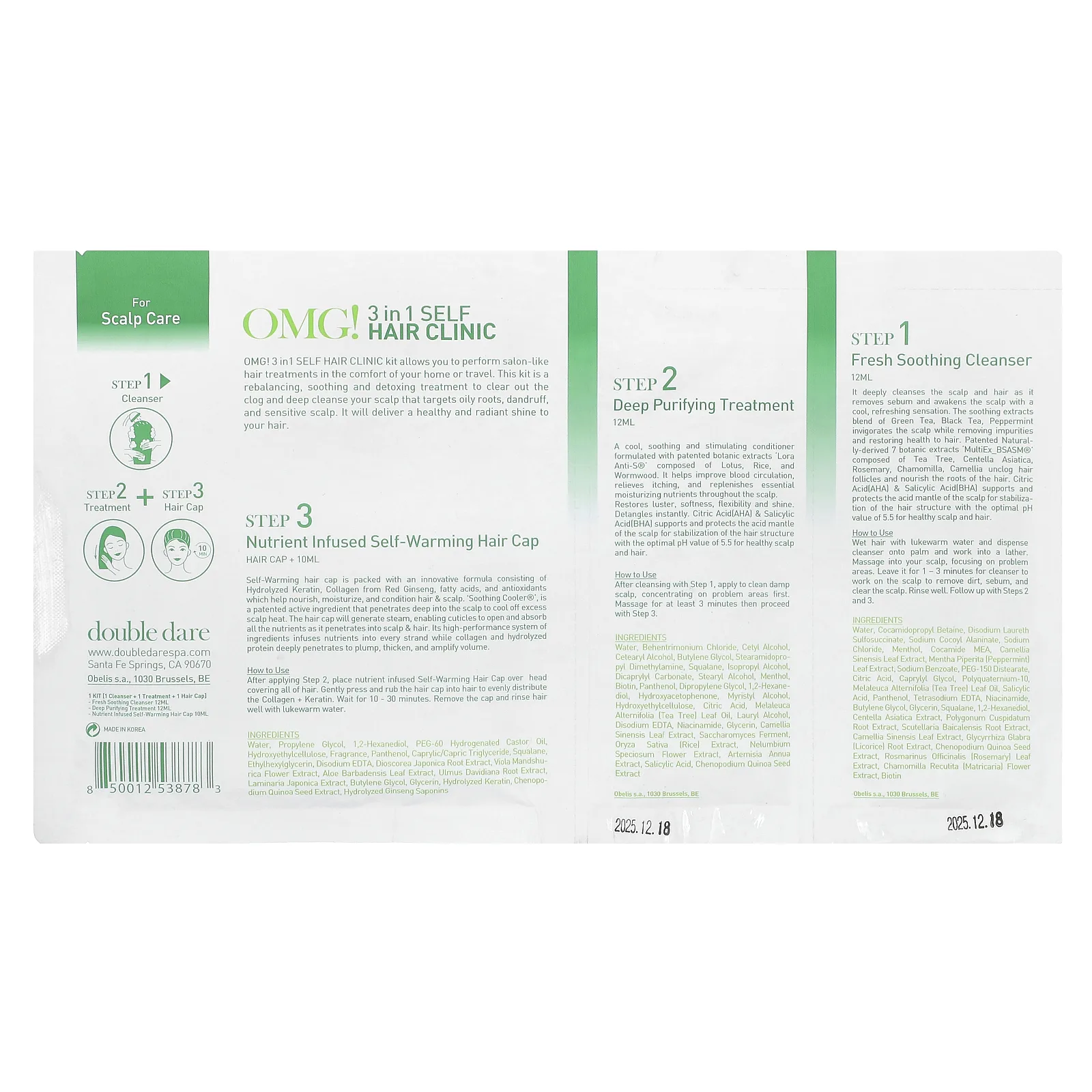 Double Dare, OMG! Клиника для самостоятельного ухода за волосами 3-в-1, для ухода за кожей головы, 3-шаговый набор