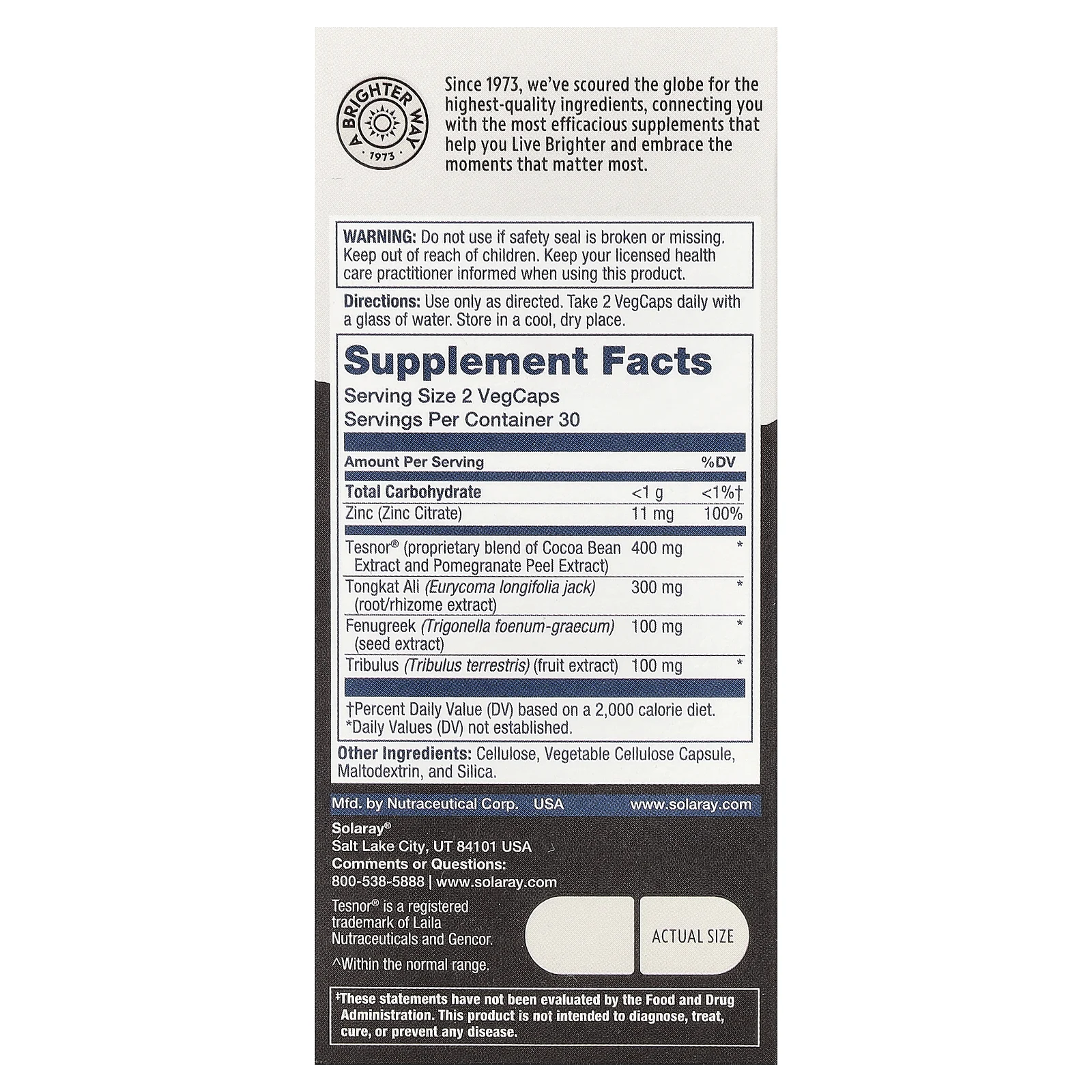 Solaray, добавка для поддержки уровня тестостерона для мужчин, 60 растительных капсул